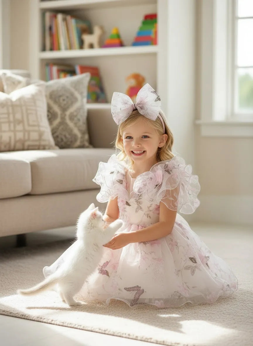 Pearl-Back Butterfly Dress for Girls