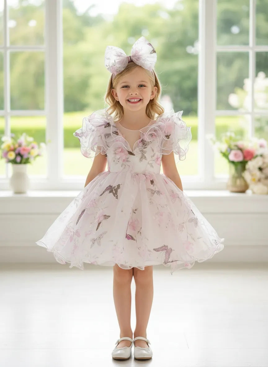 Pearl-Back Butterfly Dress for Girls