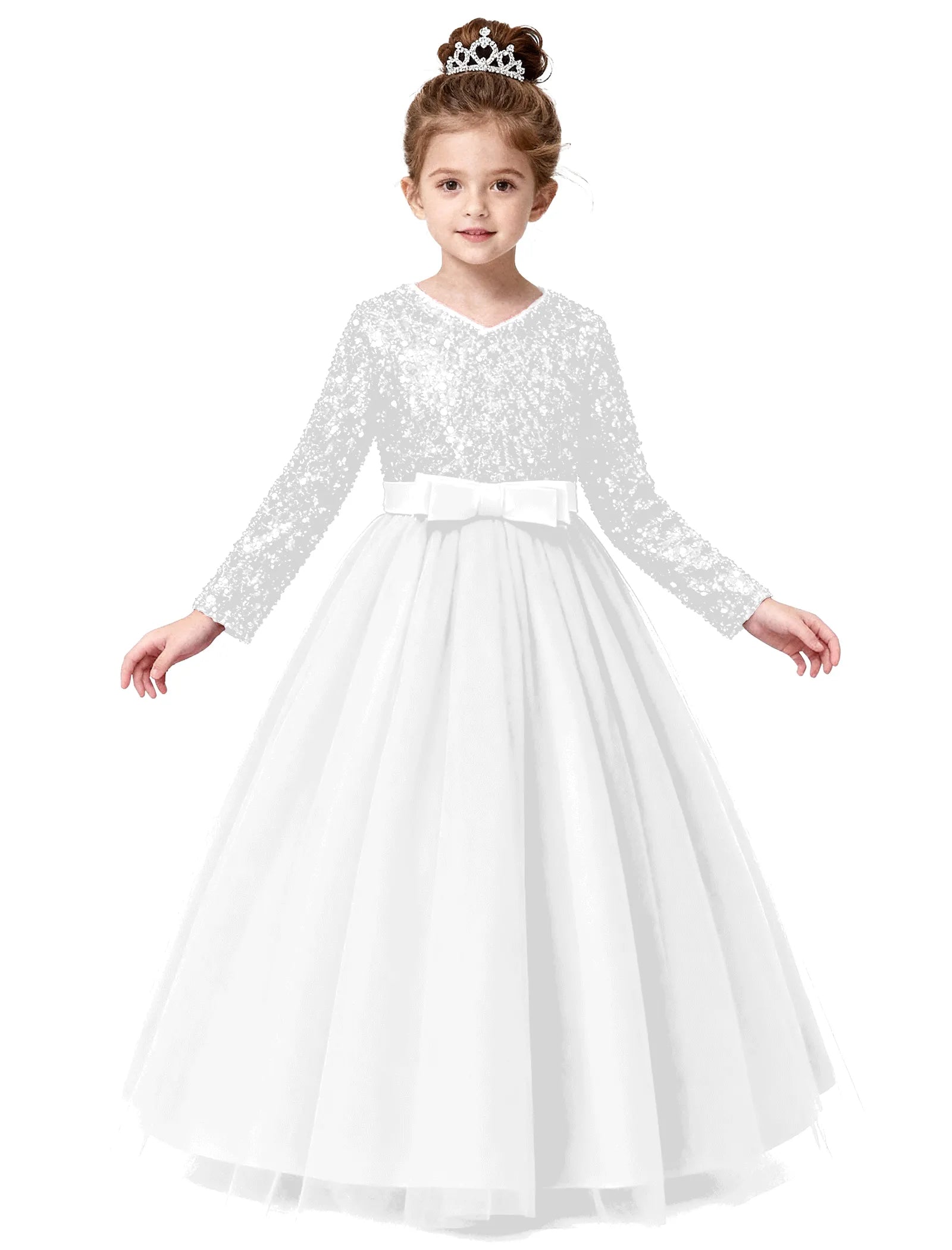 Velvet Sequin Long Sleeve Flower Girl Dress