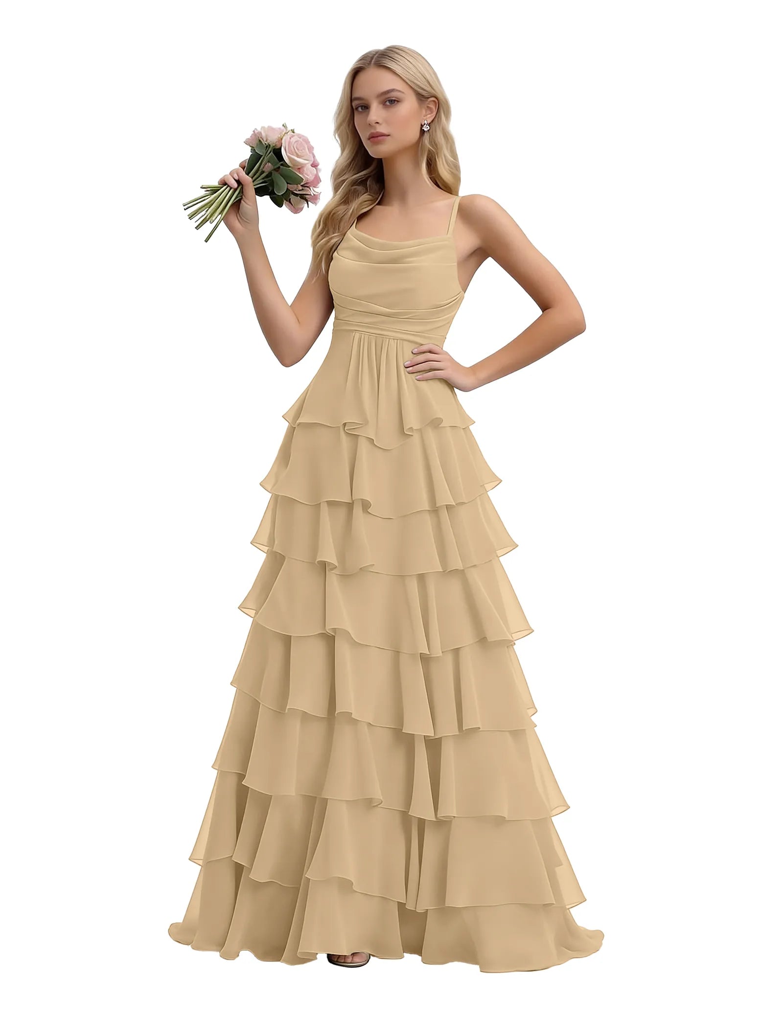 Spaghetti Strap Formal Ruffle Maxi Gown