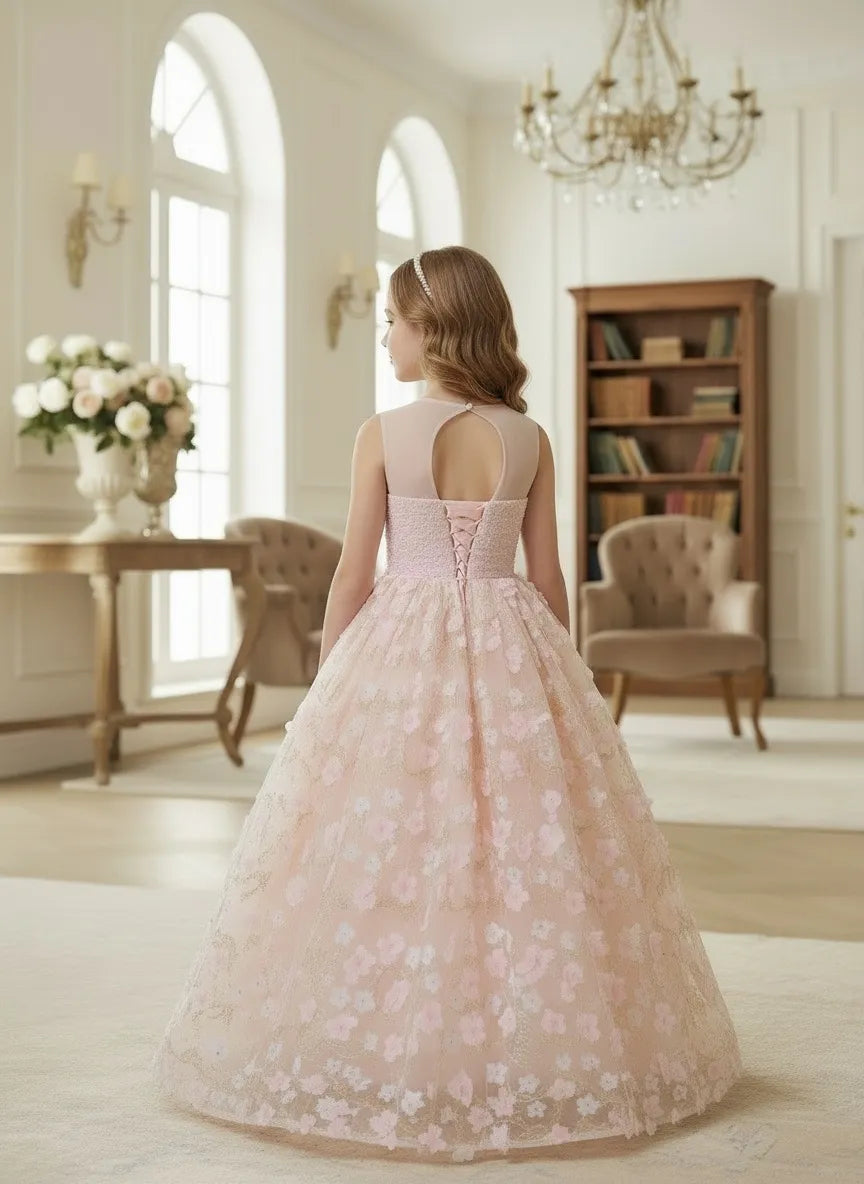 Elegant Lace-Up Garden Party Dress for Girls