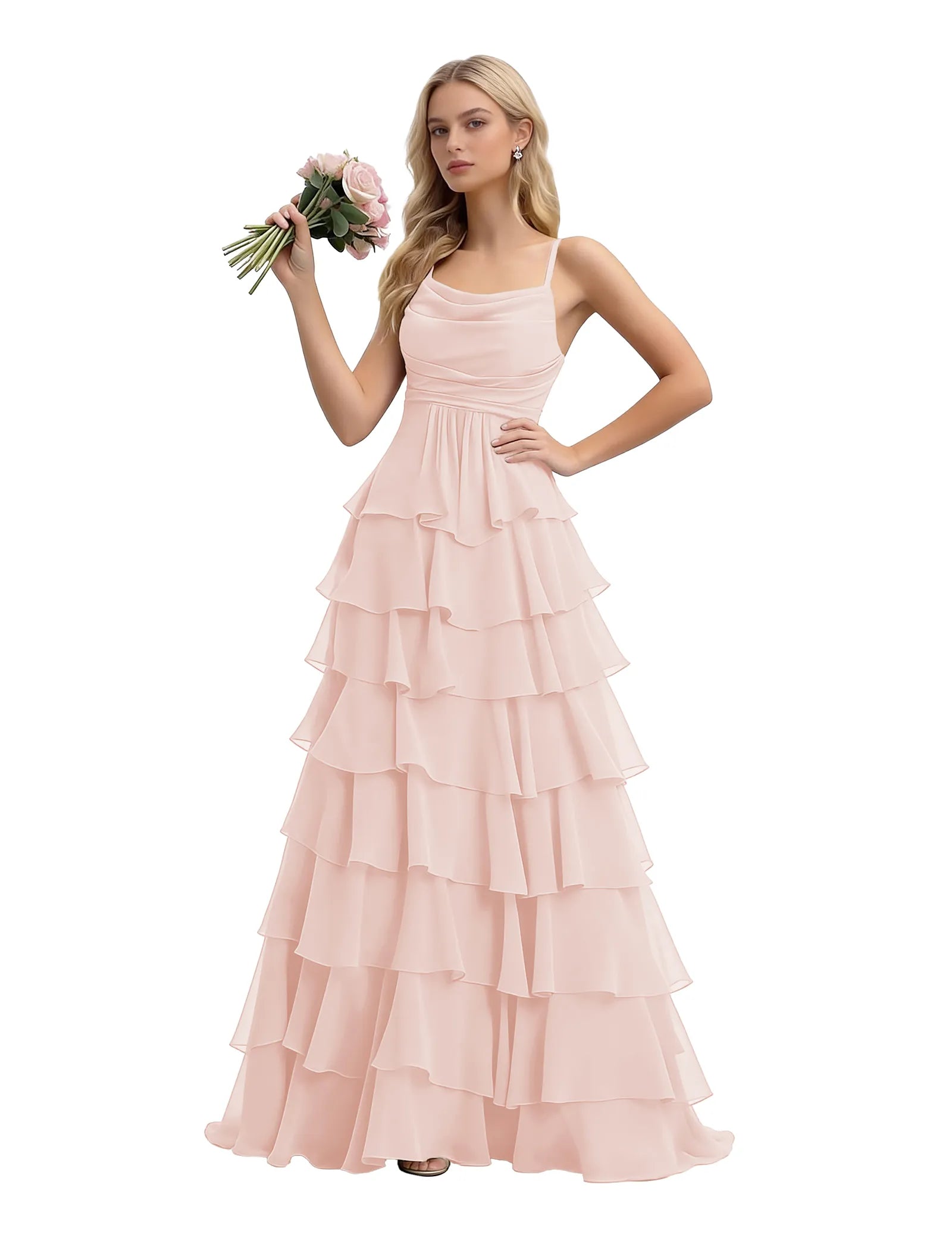 Spaghetti Strap Formal Ruffle Maxi Gown