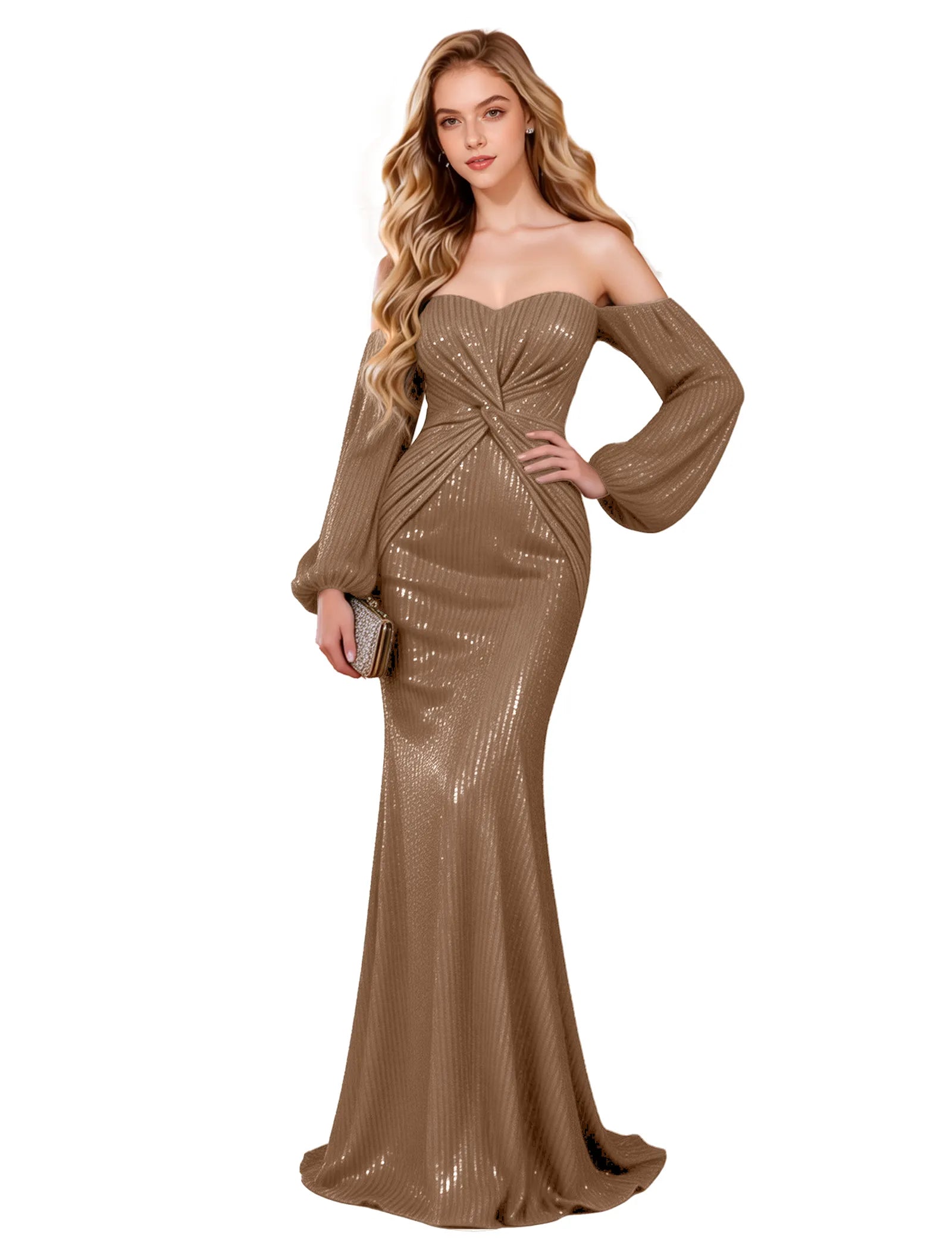 Glam Off Shoulder Sequin Gown