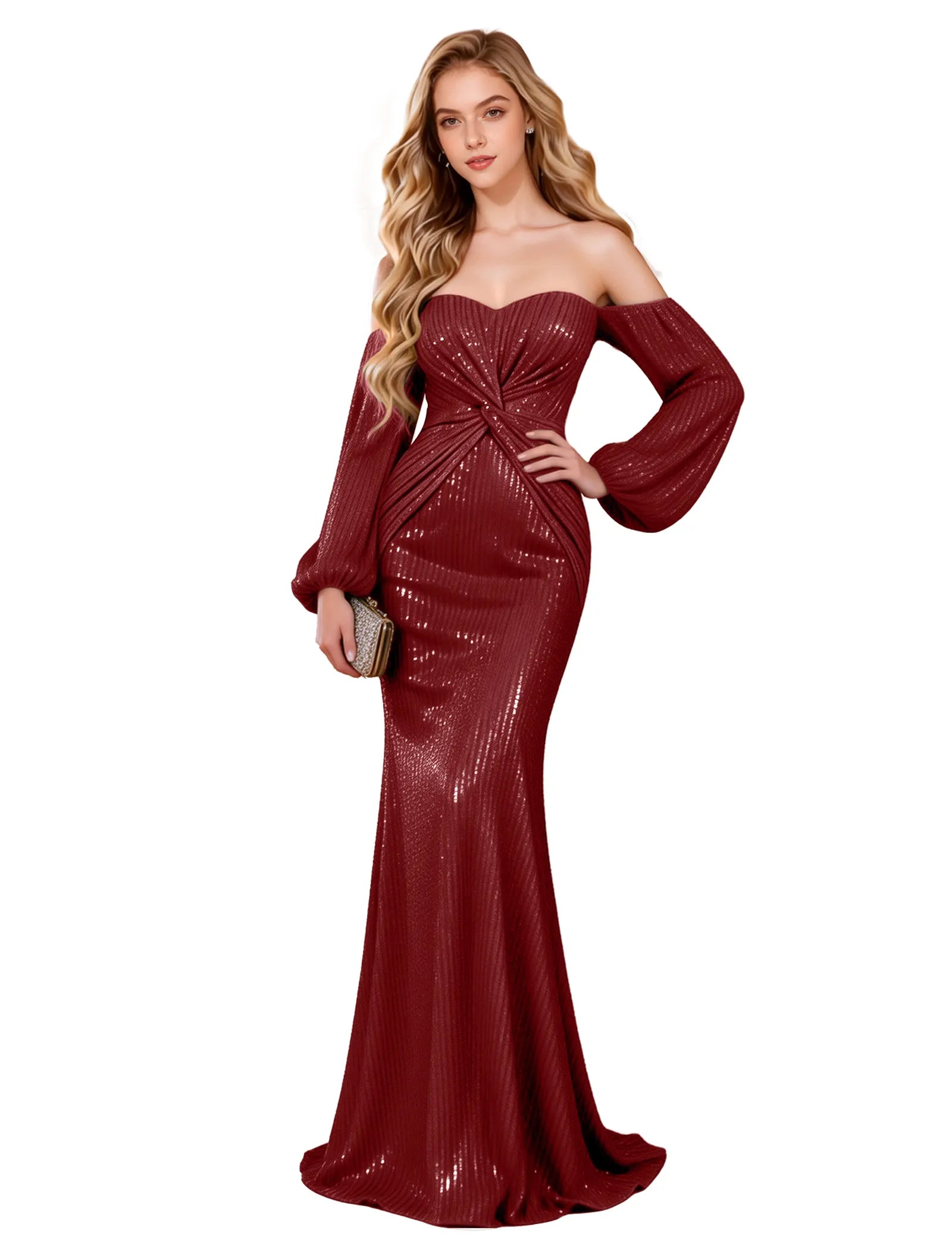 Glam Off Shoulder Sequin Gown