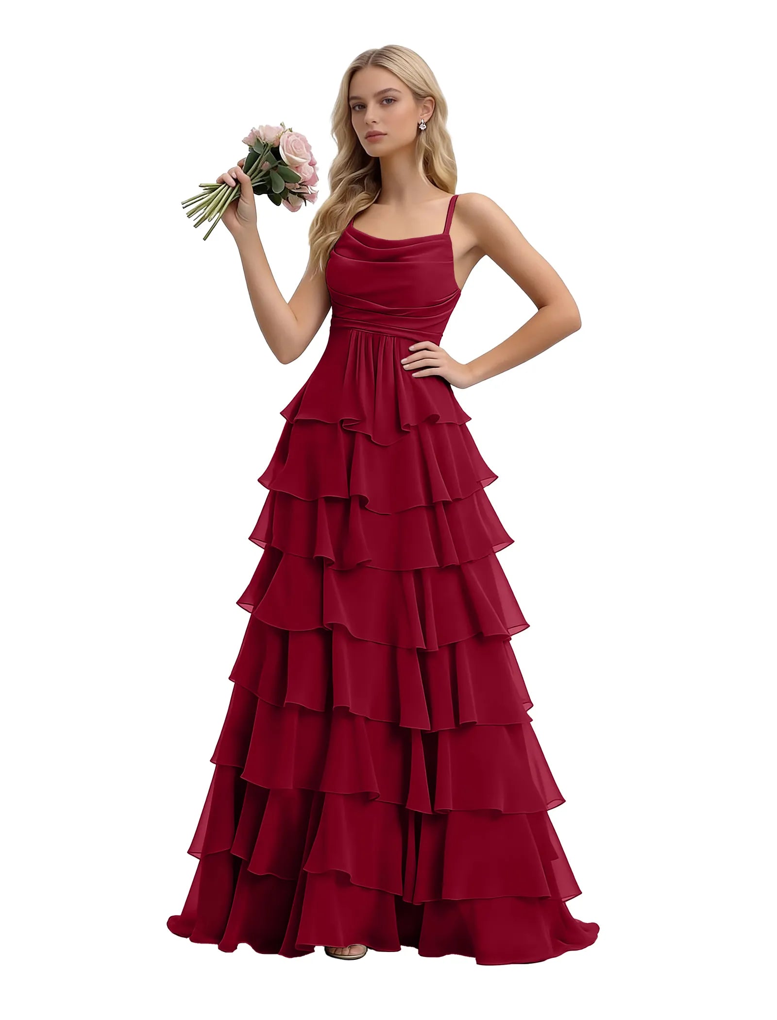 Spaghetti Strap Formal Ruffle Maxi Gown