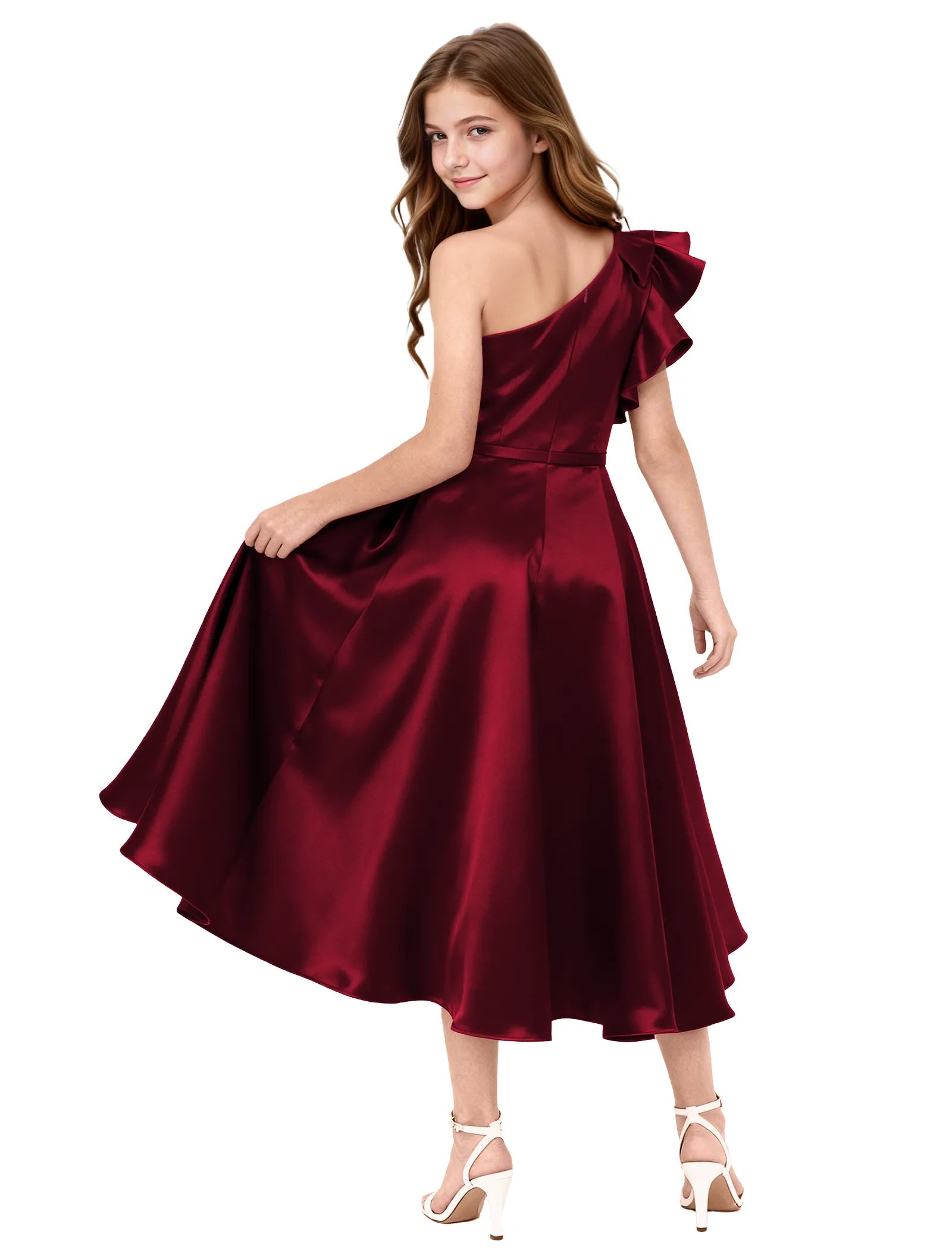 One Shoulder Satin Midi Dress for Girls Special Occasions