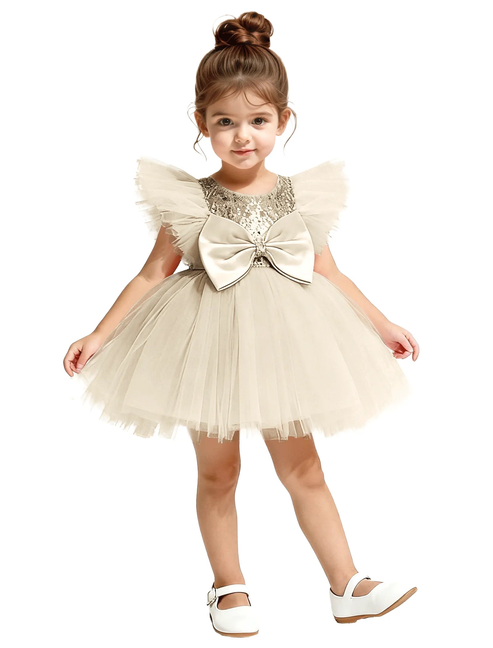Sequin Tulle Flower Girl Dress with Back Bow