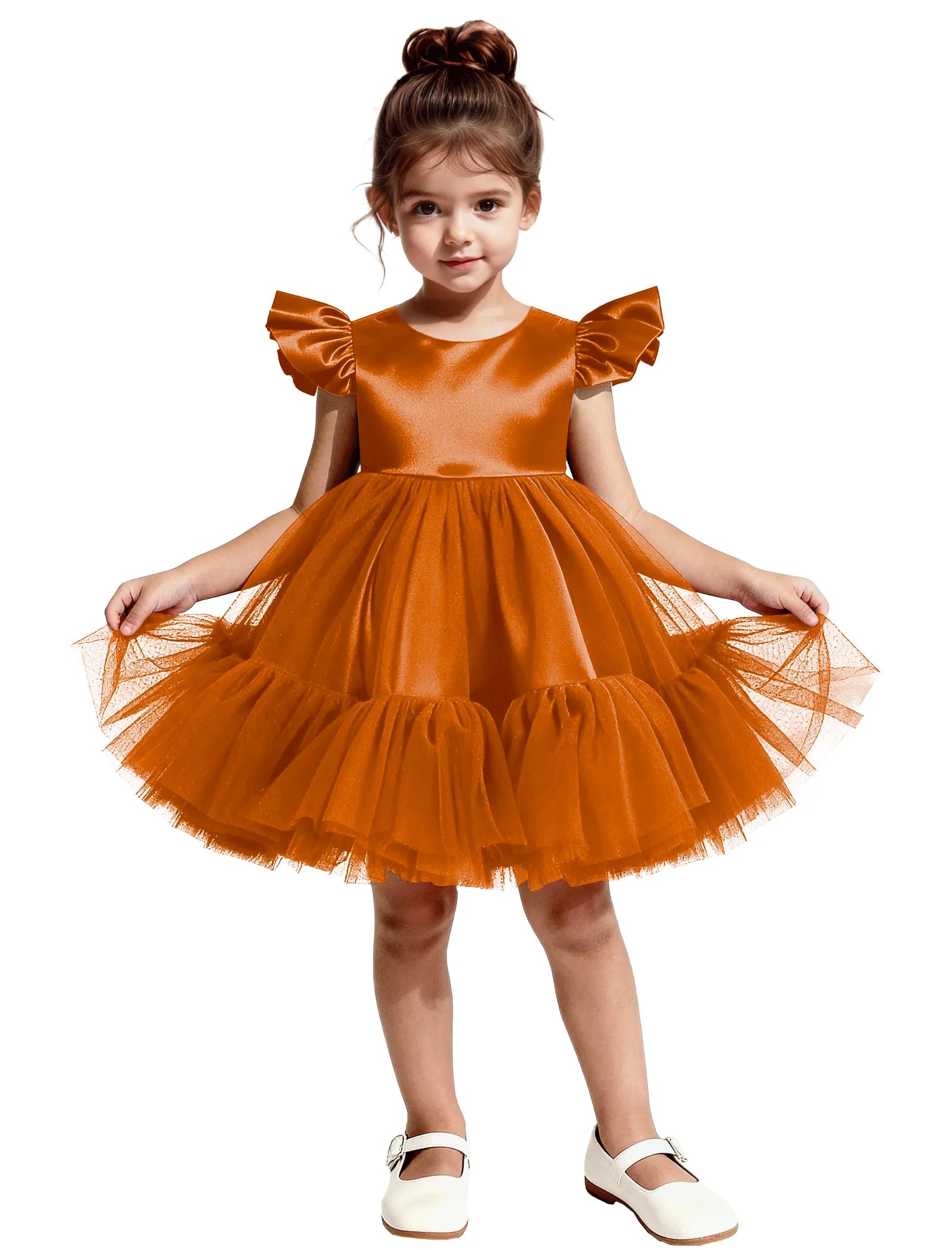Puff Sleeve Satin Tulle Party Dress for Girls