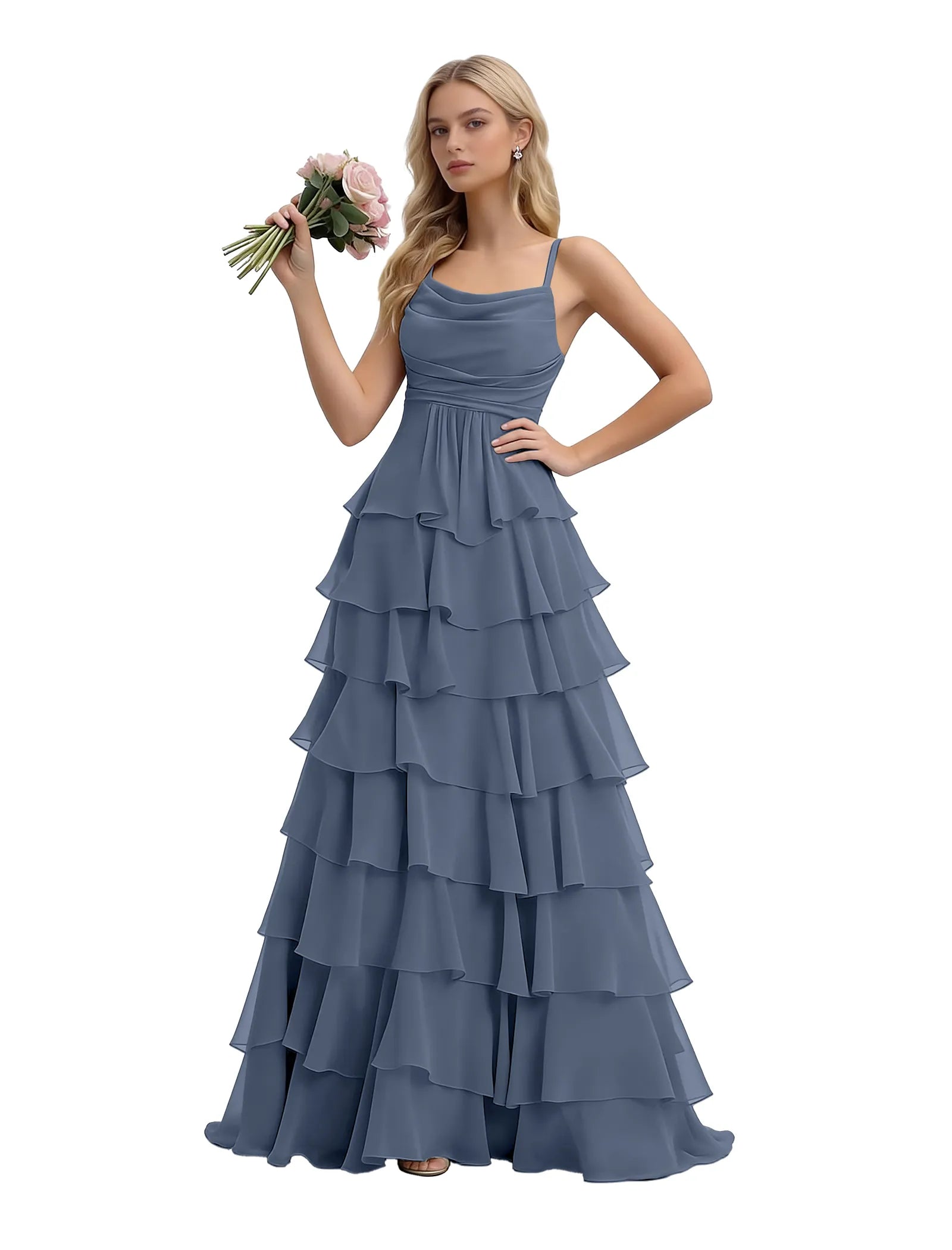 Spaghetti Strap Formal Ruffle Maxi Gown