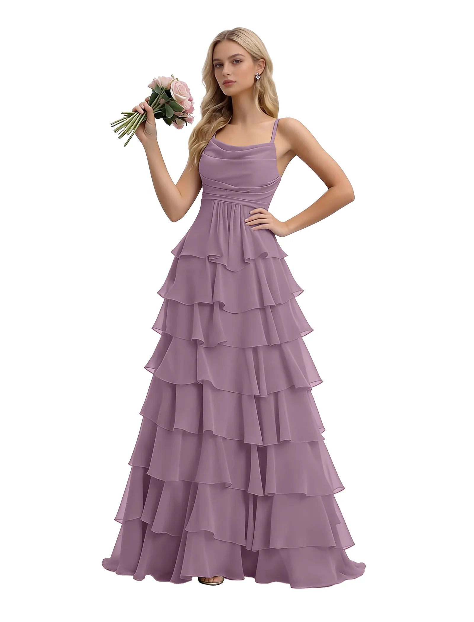 Spaghetti Strap Formal Ruffle Maxi Gown