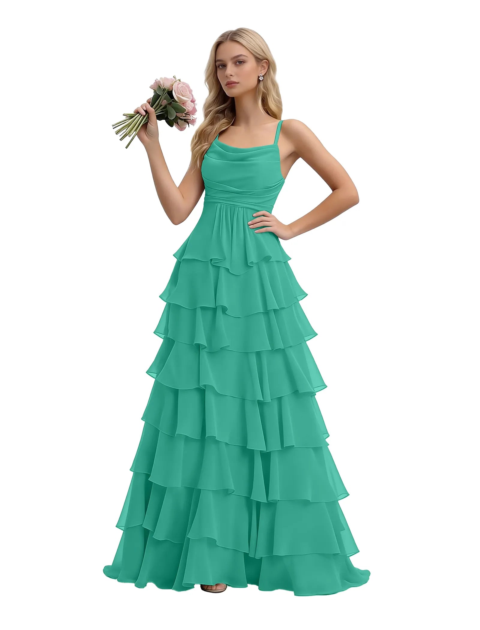 Spaghetti Strap Formal Ruffle Maxi Gown