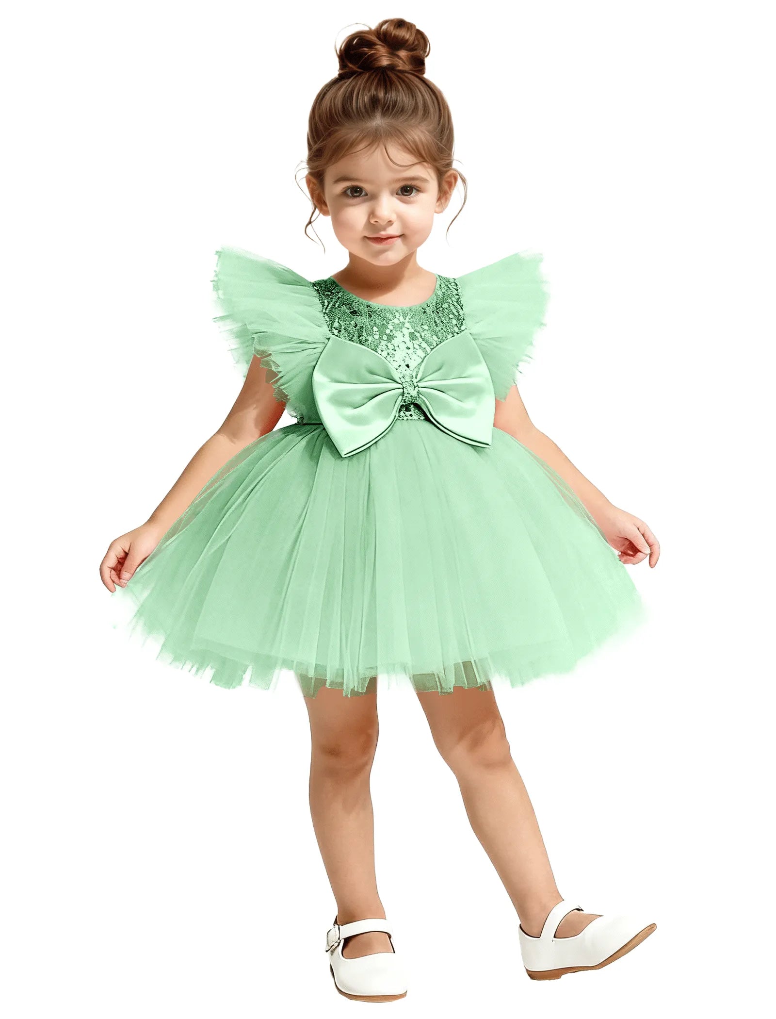Sequin Tulle Flower Girl Dress with Back Bow