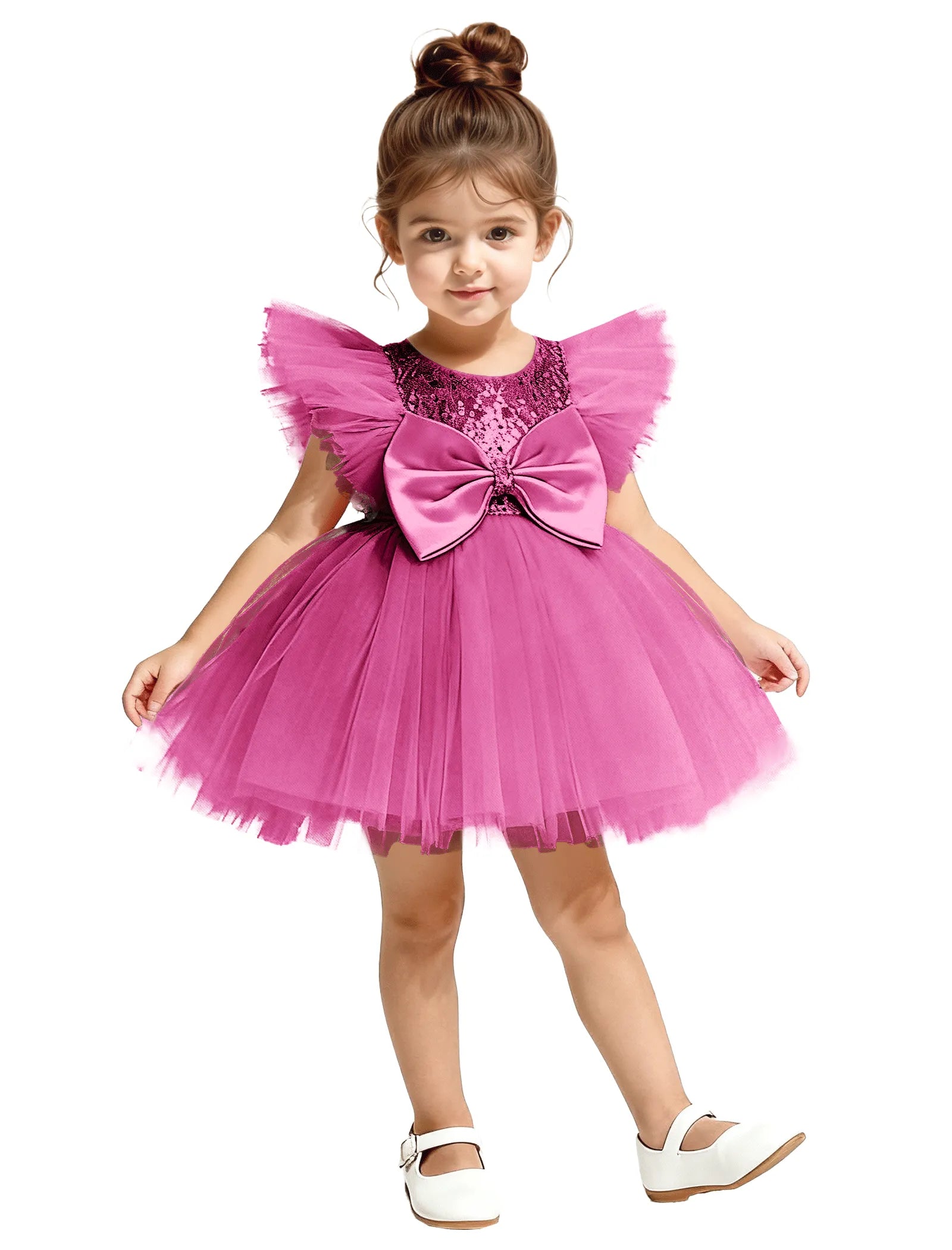 Sequin Tulle Flower Girl Dress with Back Bow