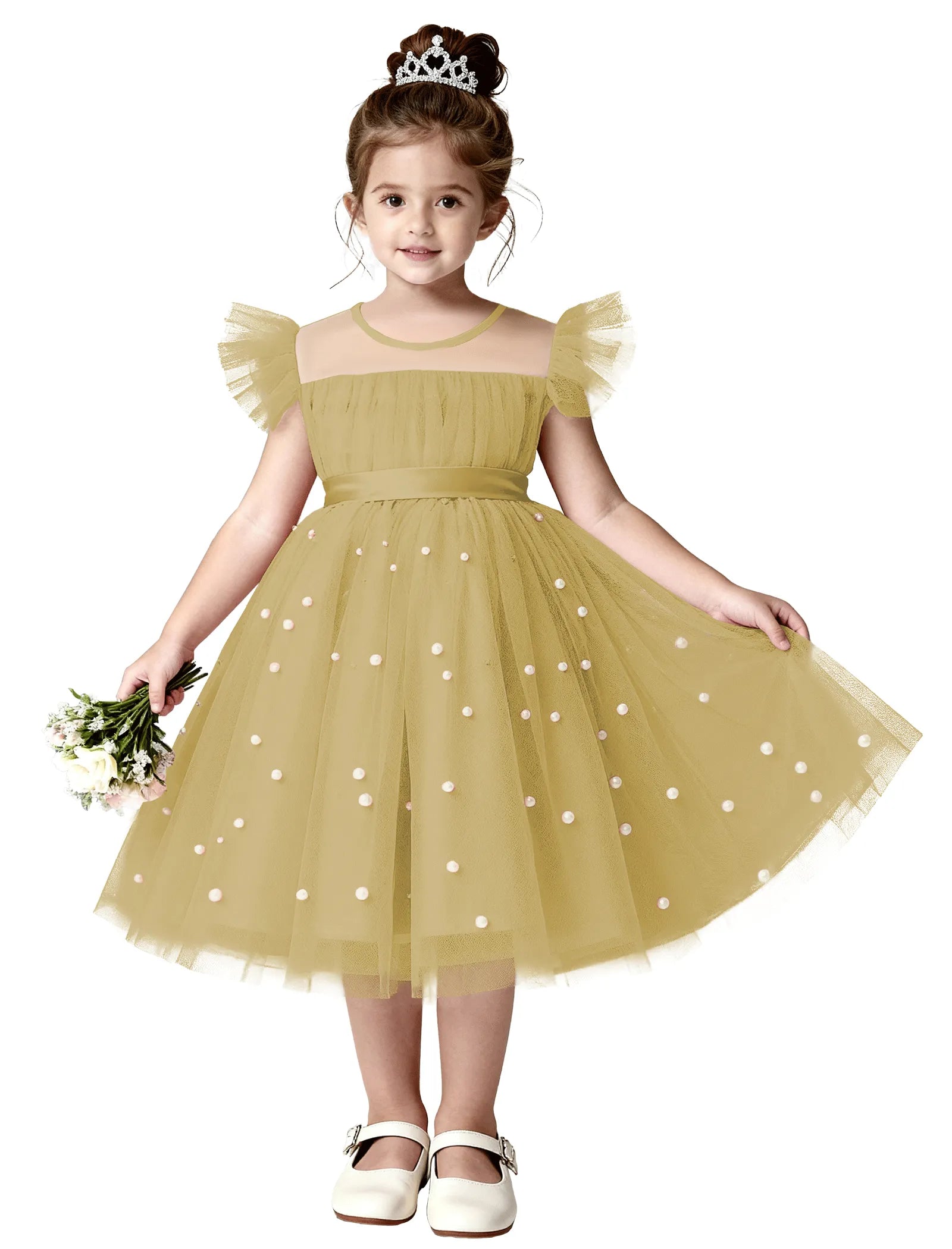 Pearl Tulle Princess Dress for Girls