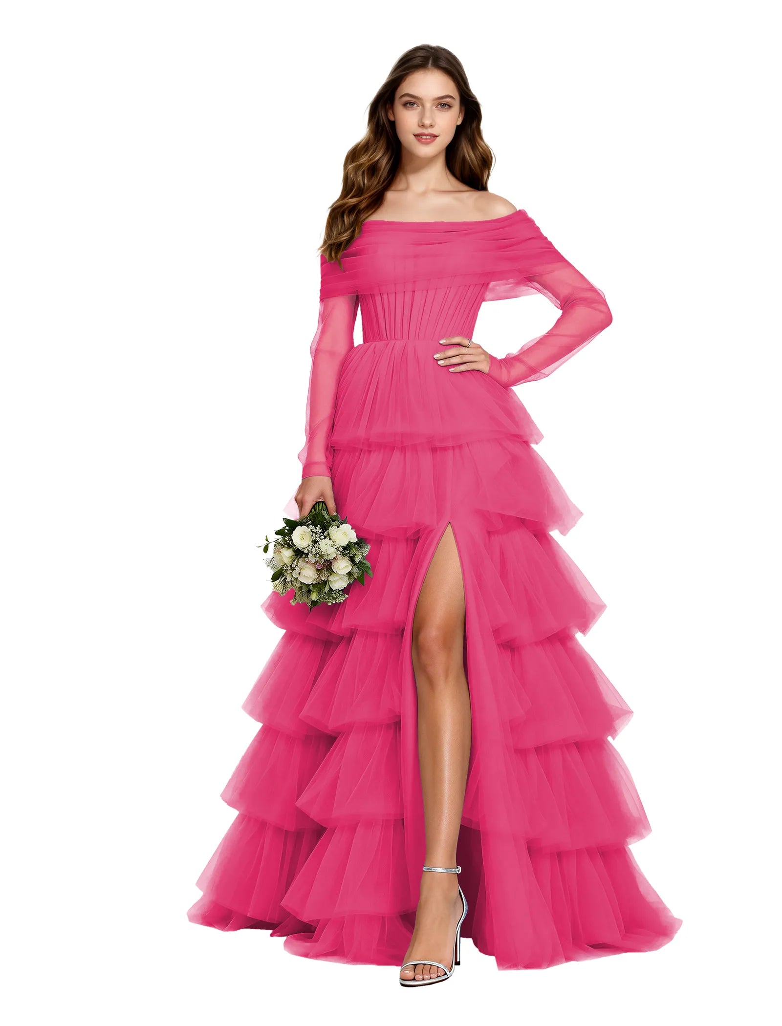 Elowen Off Shoulder Tiered Tulle Gown