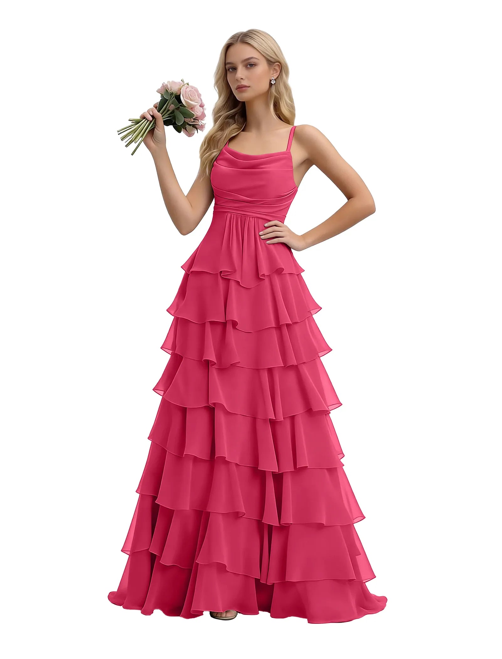 Spaghetti Strap Formal Ruffle Maxi Gown