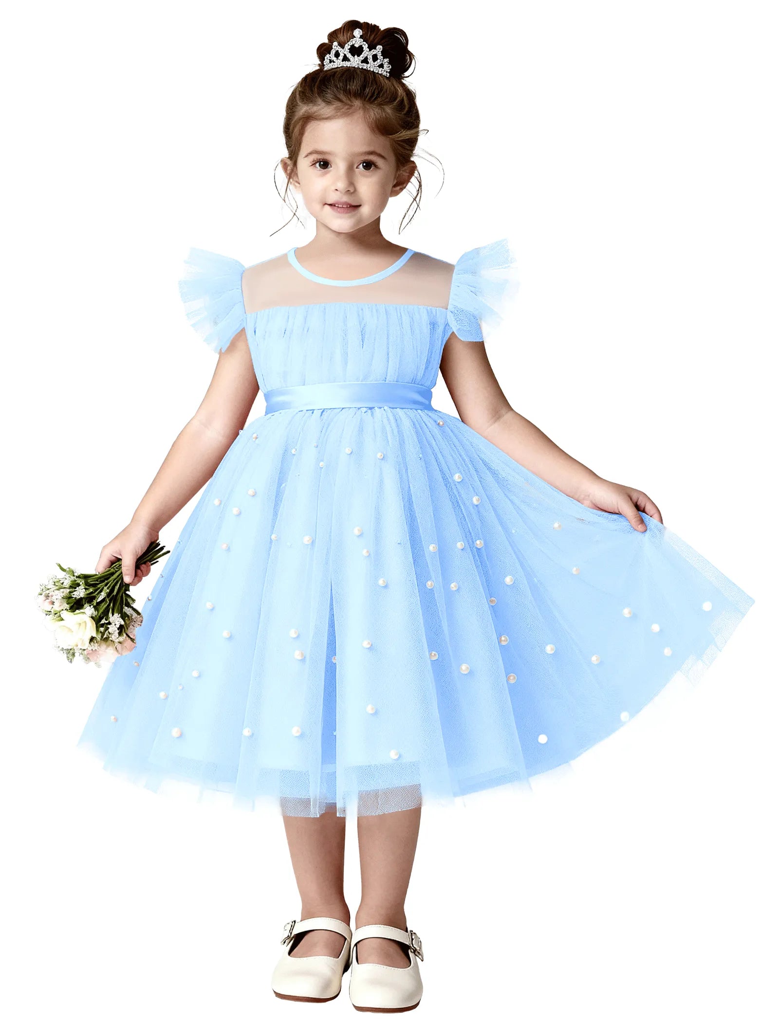 Pearl Tulle Princess Dress for Girls