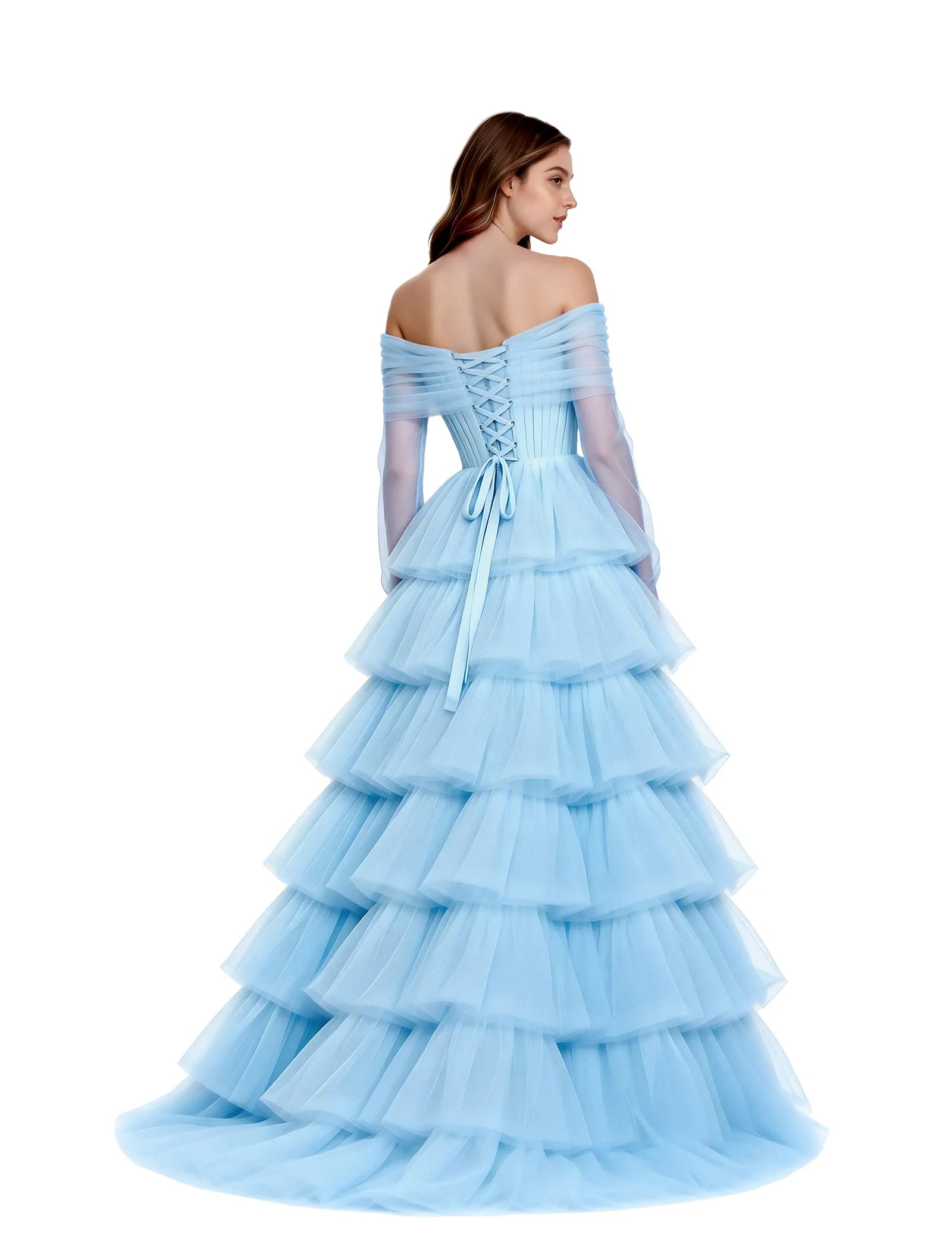 Elowen Off Shoulder Tiered Tulle Gown