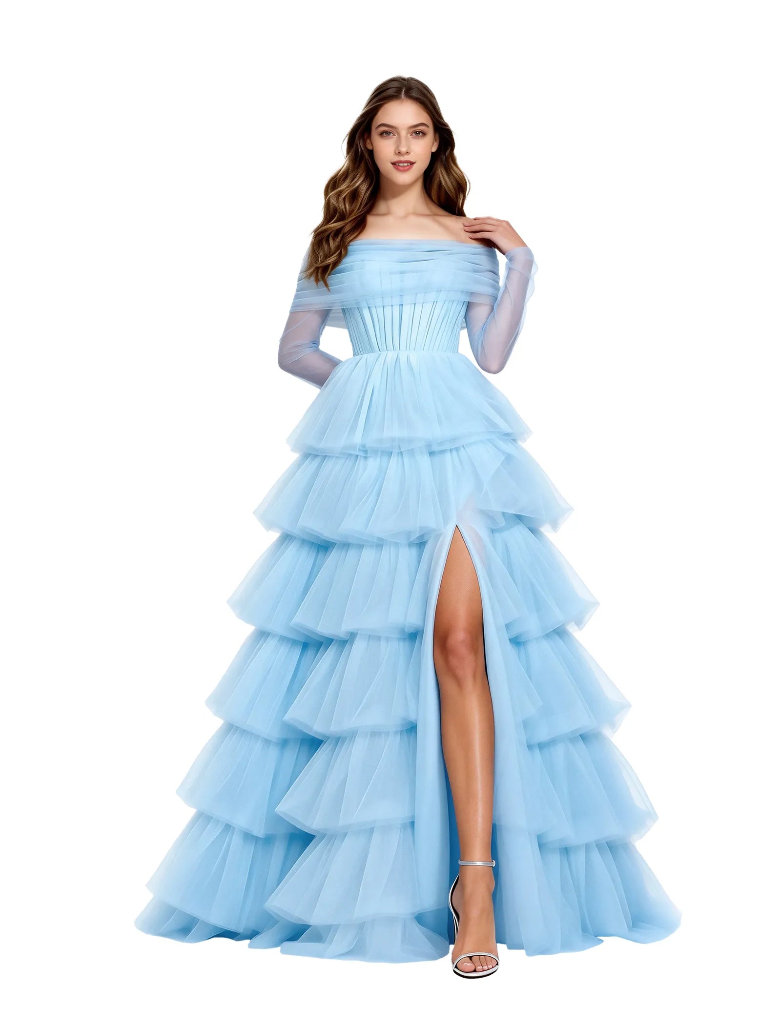Elowen Off Shoulder Tiered Tulle Gown
