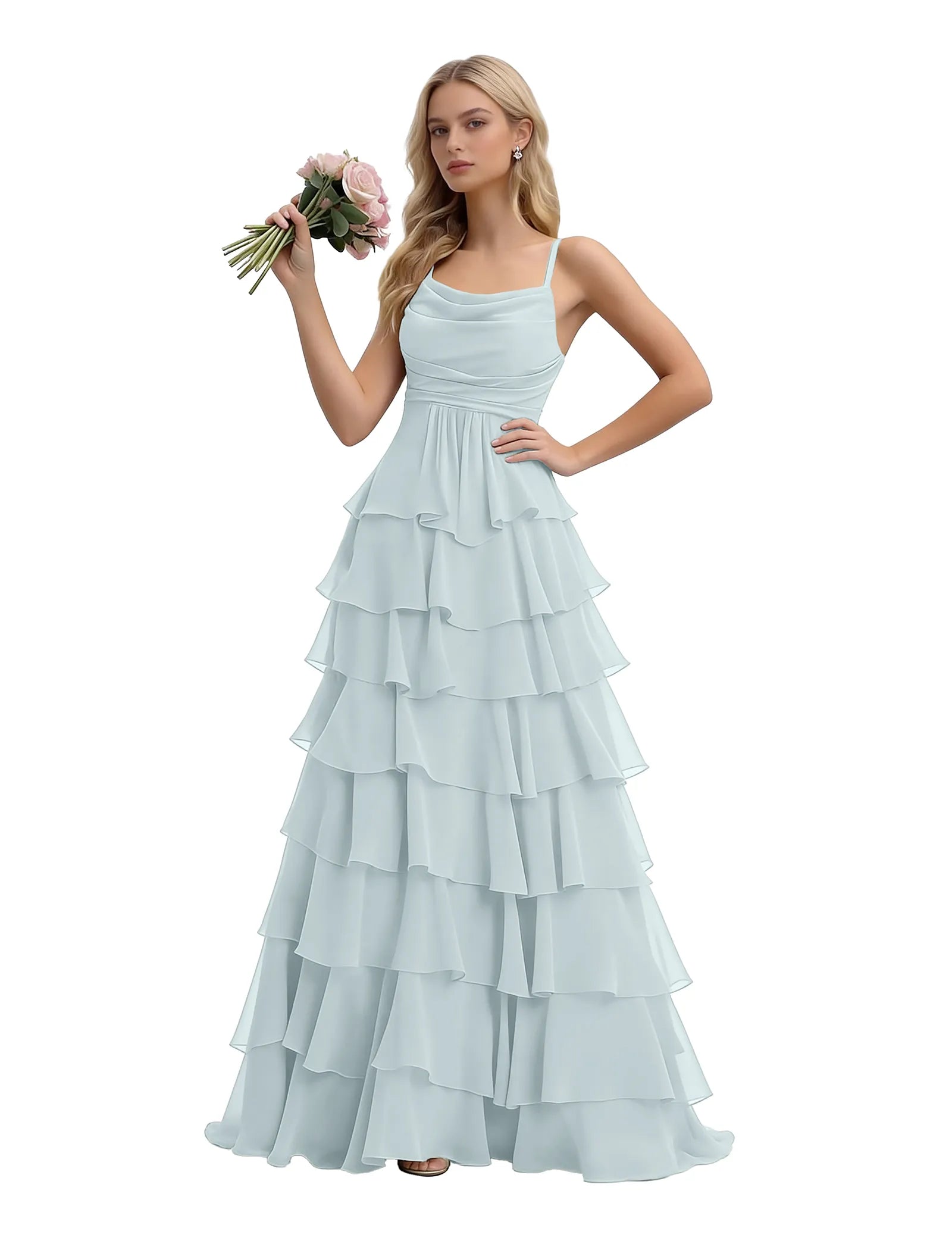 Spaghetti Strap Formal Ruffle Maxi Gown