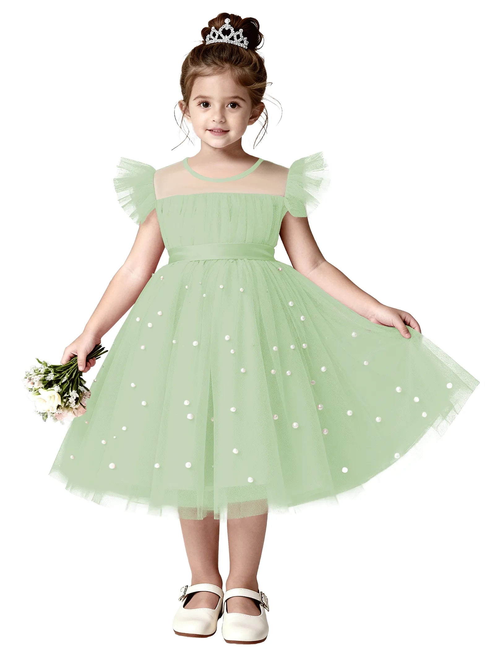 Pearl Tulle Princess Dress for Girls