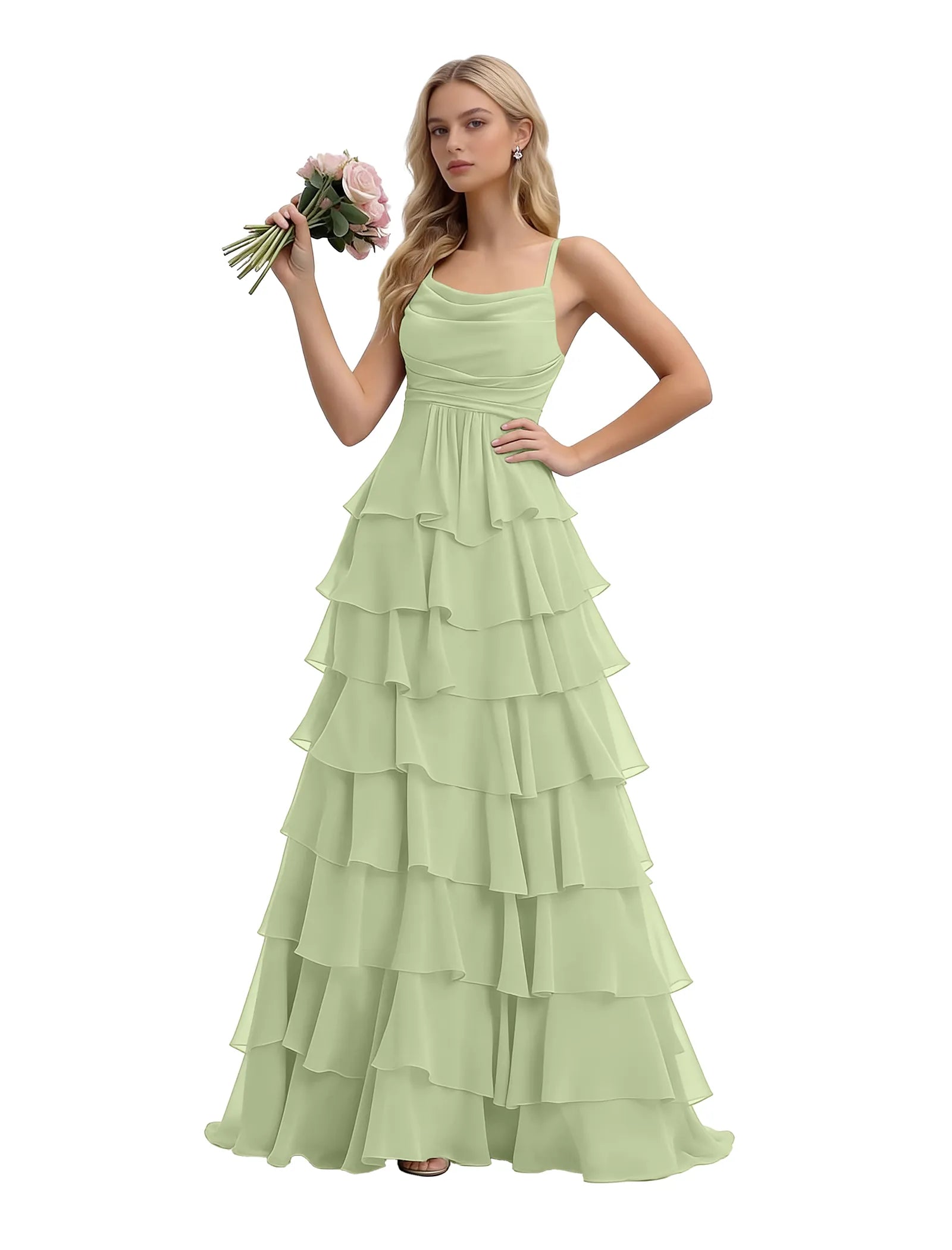 Spaghetti Strap Formal Ruffle Maxi Gown