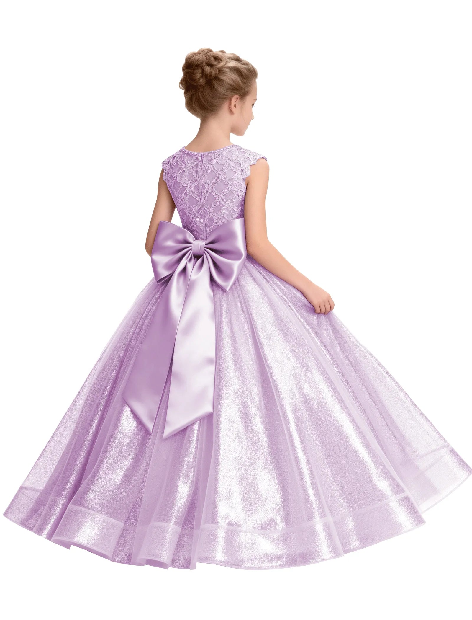 Lace and Tulle Flower Girl Dress With Shiny Skirt
