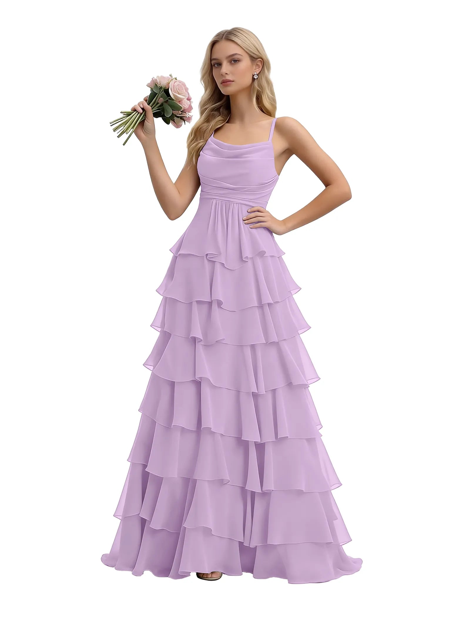 Spaghetti Strap Formal Ruffle Maxi Gown