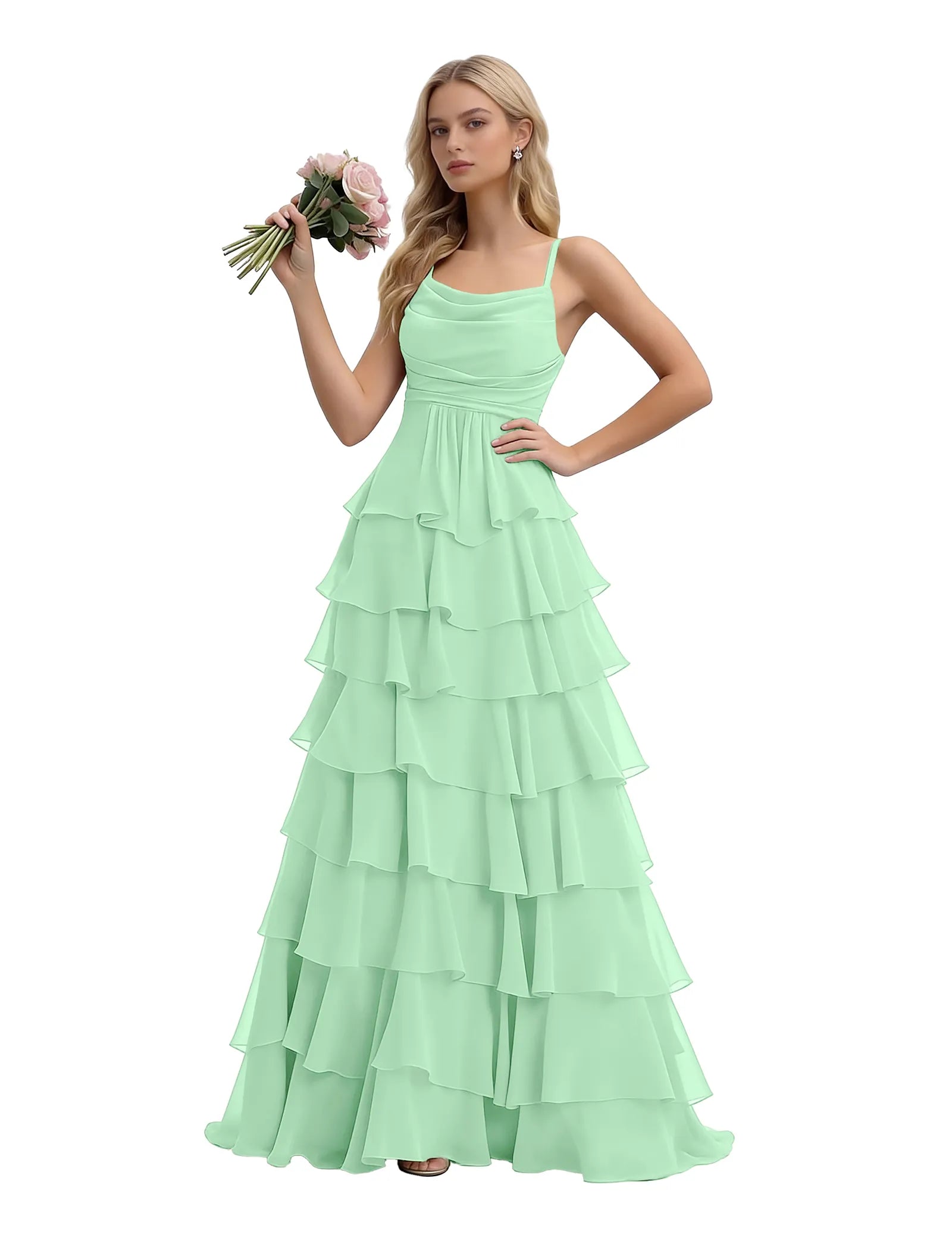 Spaghetti Strap Formal Ruffle Maxi Gown