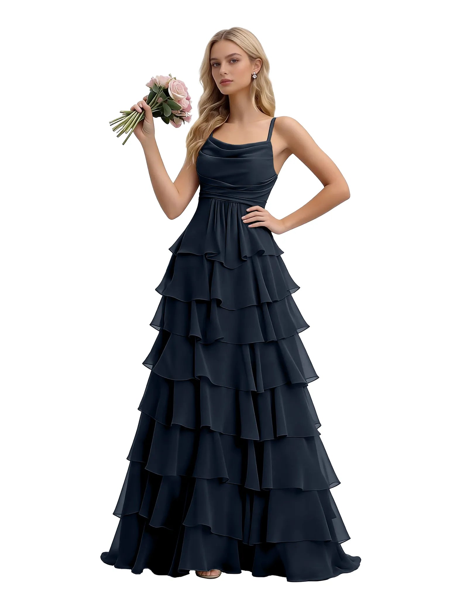 Spaghetti Strap Formal Ruffle Maxi Gown