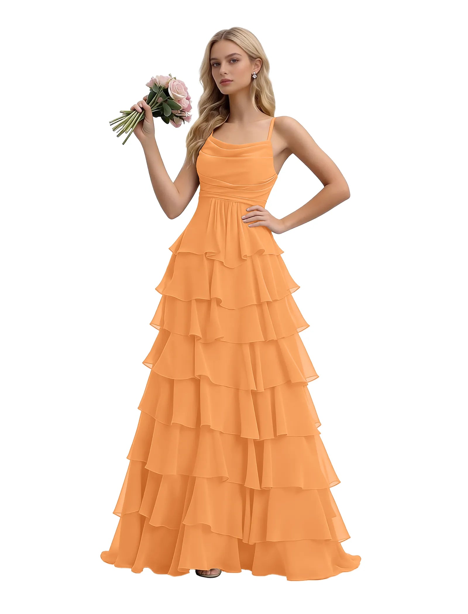 Spaghetti Strap Formal Ruffle Maxi Gown