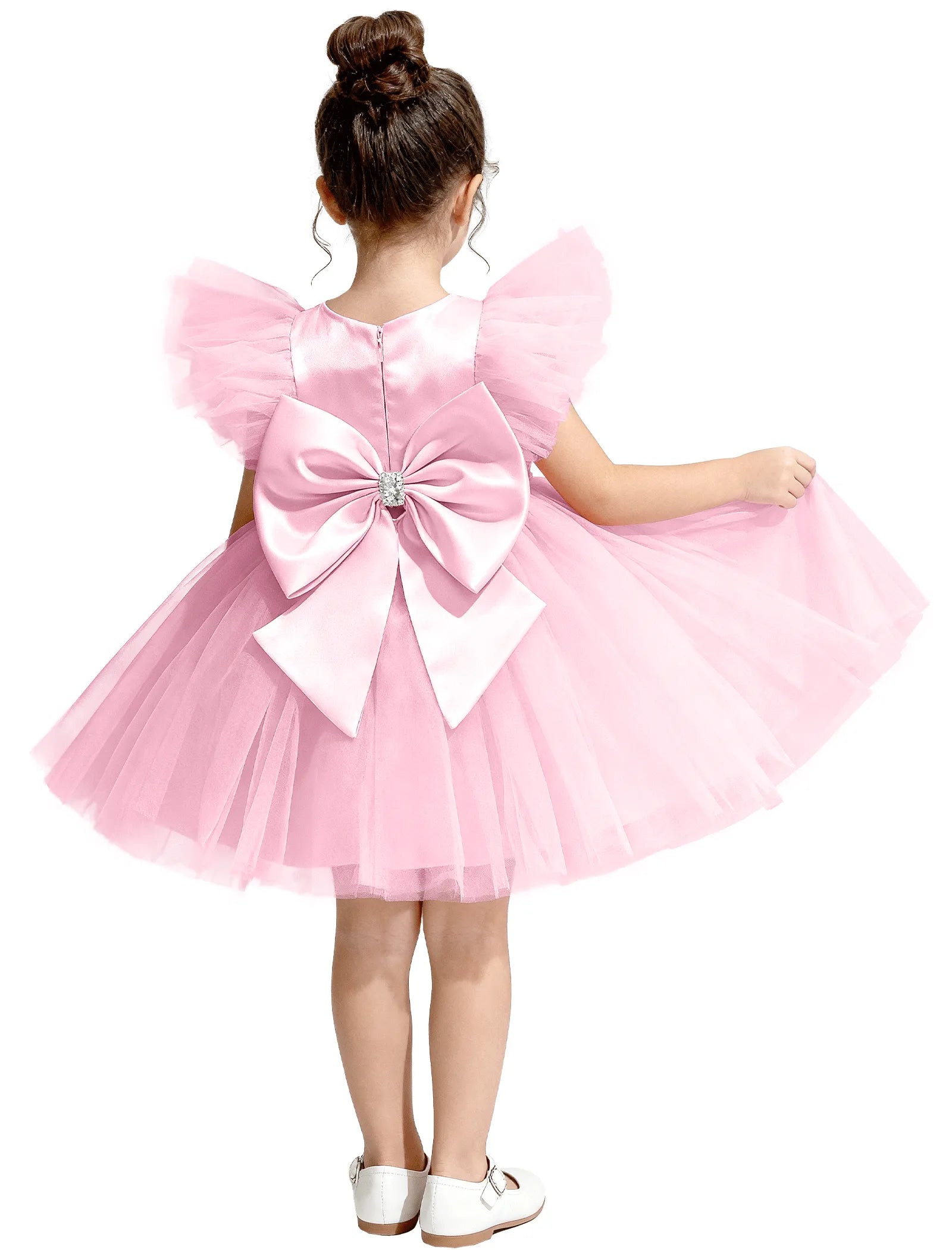 Sequin Tulle Flower Girl Dress with Back Bow