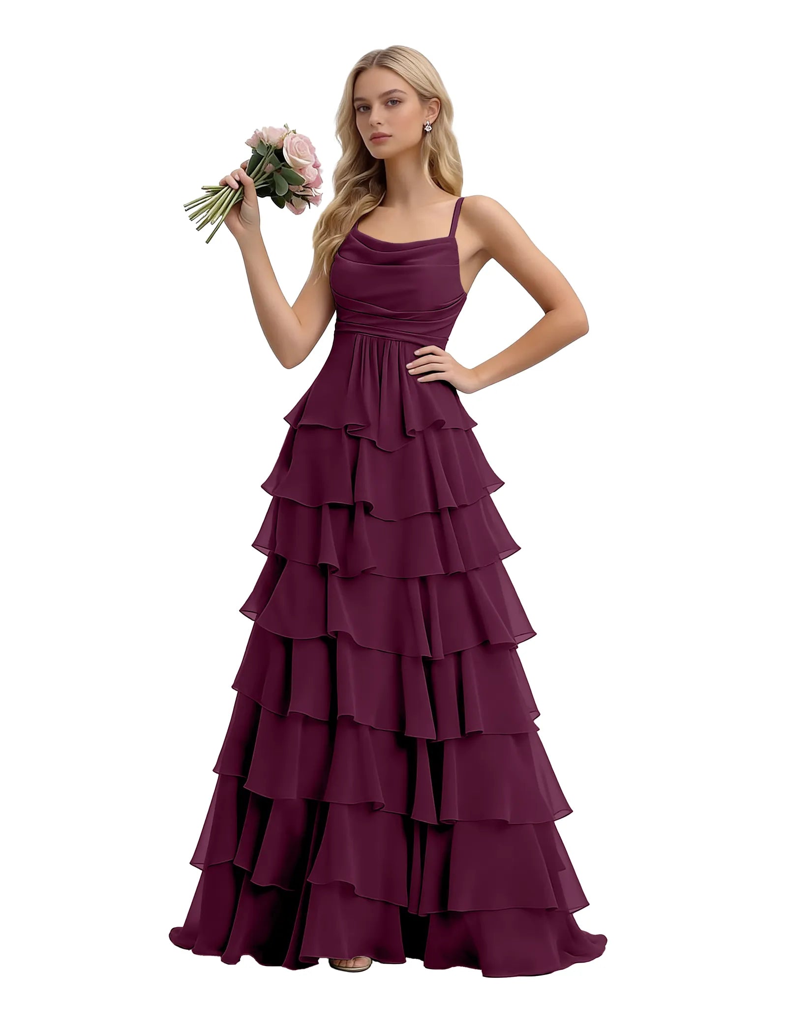 Spaghetti Strap Formal Ruffle Maxi Gown