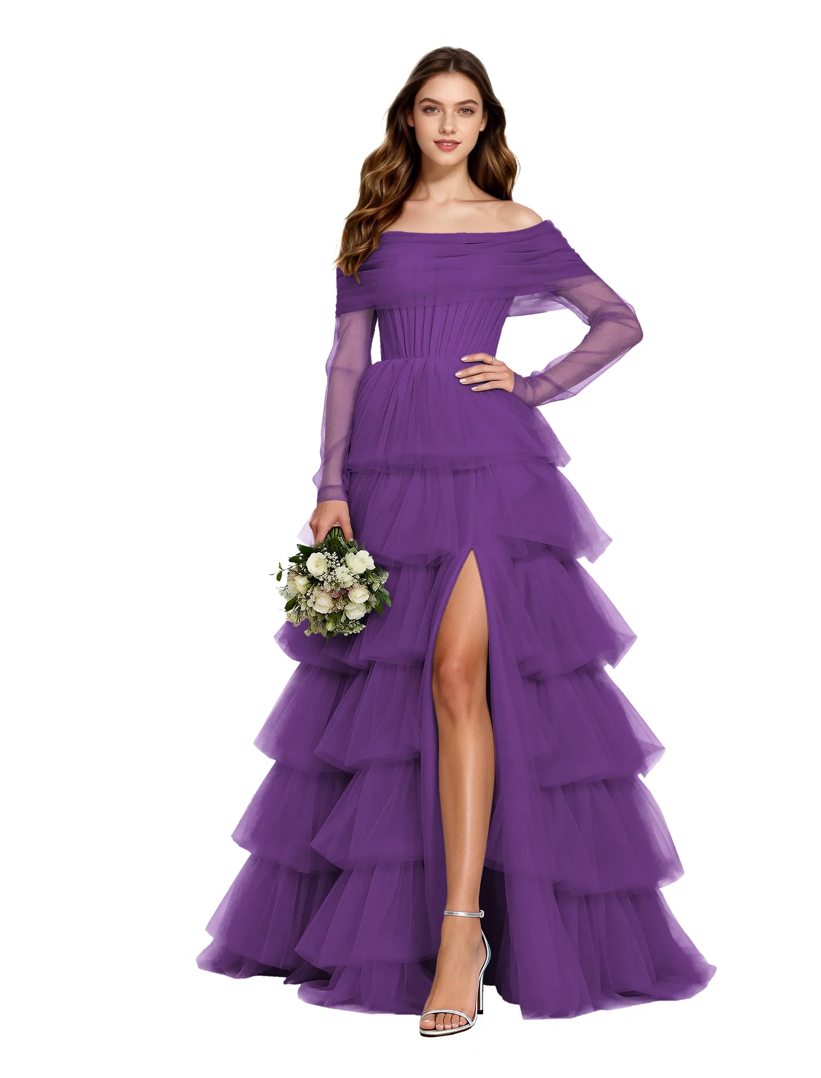 Elowen Off Shoulder Tiered Tulle Gown