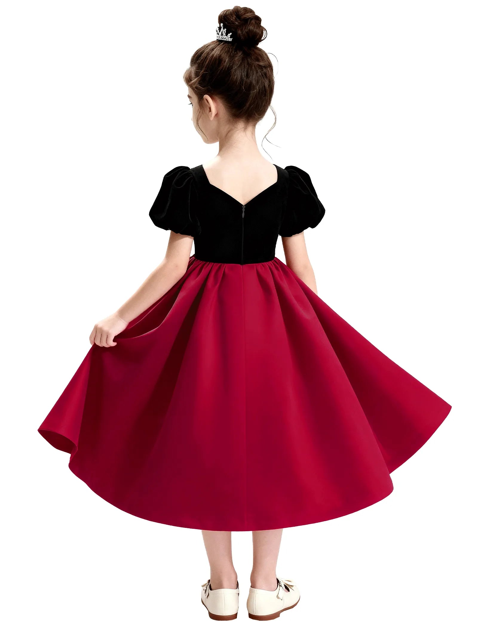 Girls Formal Dress with Puff Sleeves and Sash