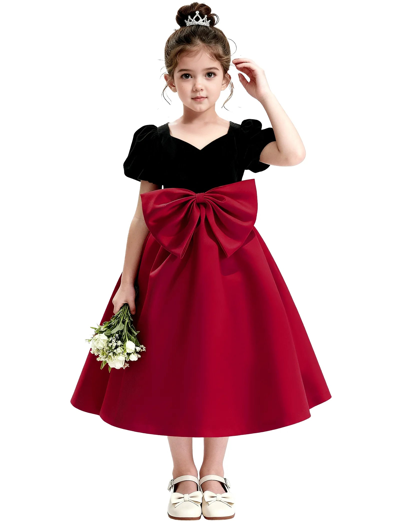 Toddler Girl Formal Dresses Tea Length With Velvet and Satin | Fynony Toddler Girl Formal Dresses Tea Length With Velvet and Satin | Fynony