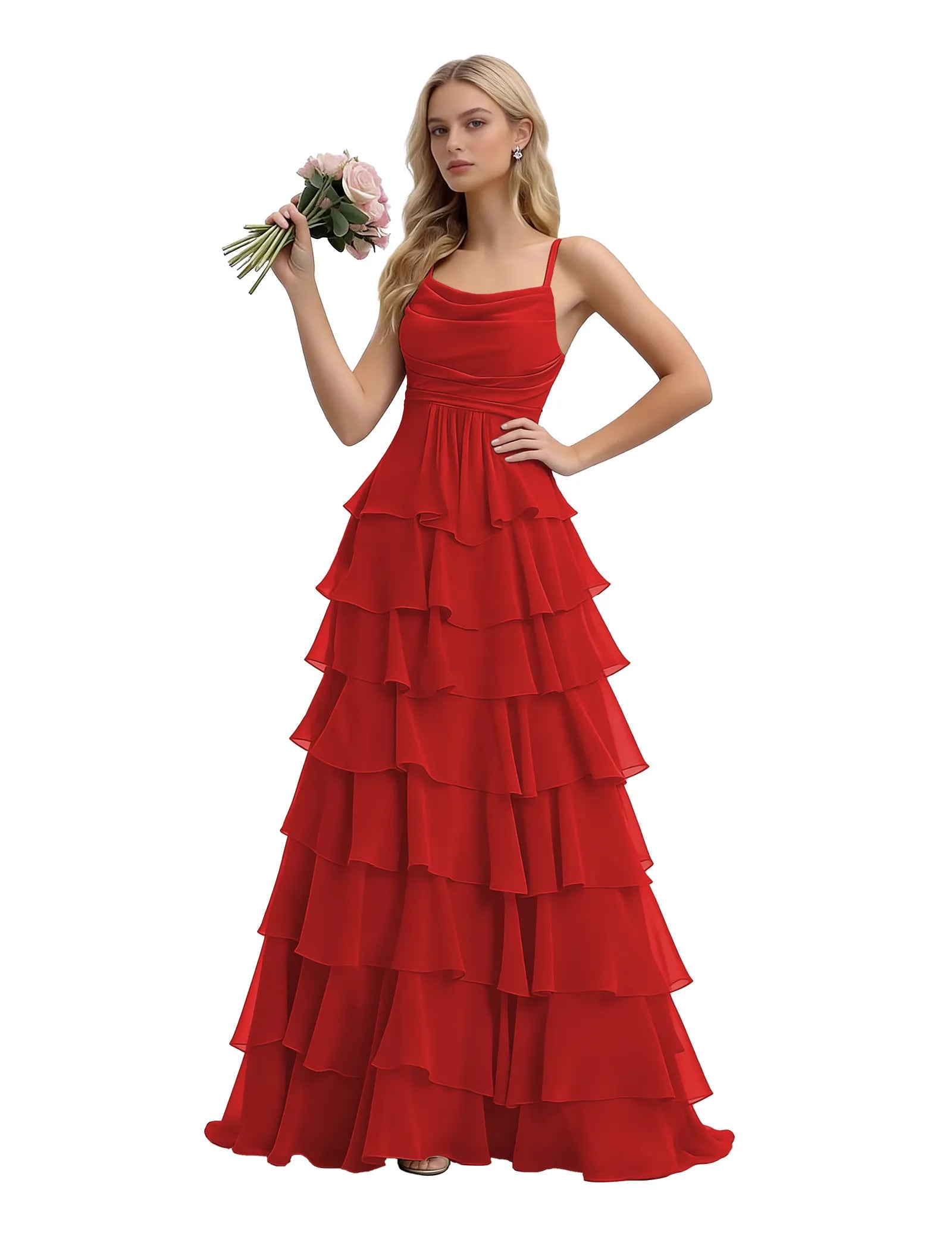 Spaghetti Strap Formal Ruffle Maxi Gown