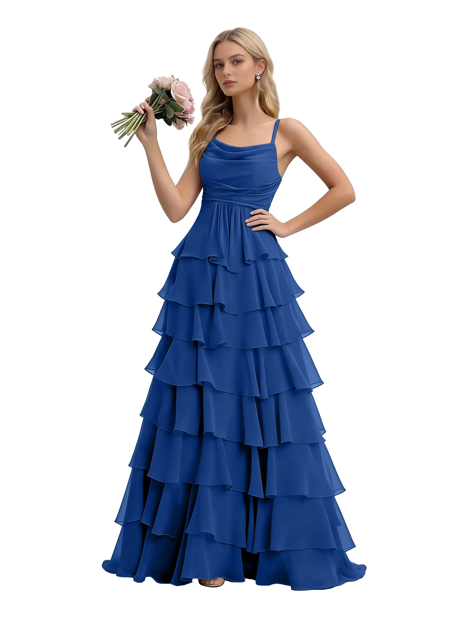 Spaghetti Strap Formal Ruffle Maxi Gown