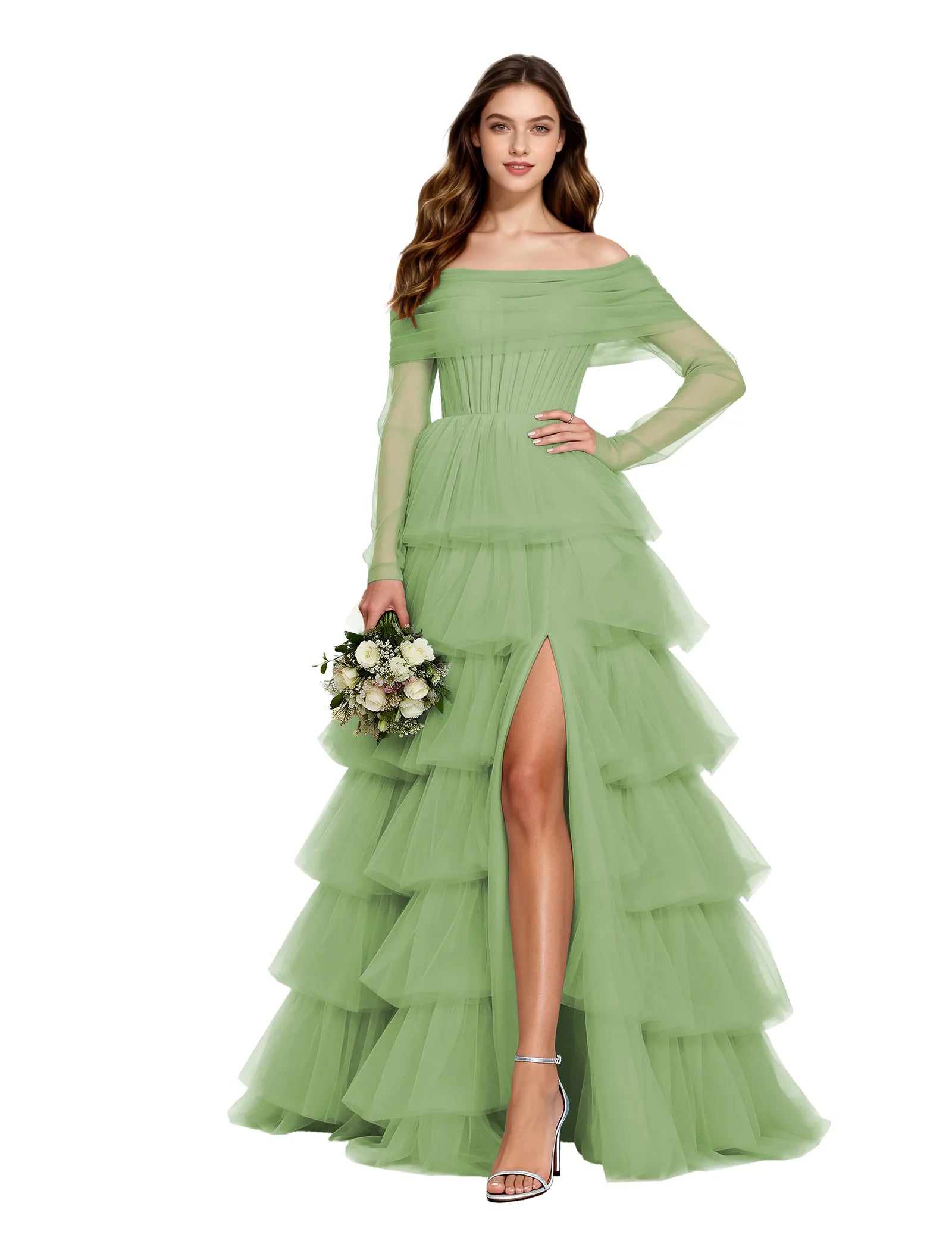 Elowen Off Shoulder Tiered Tulle Gown