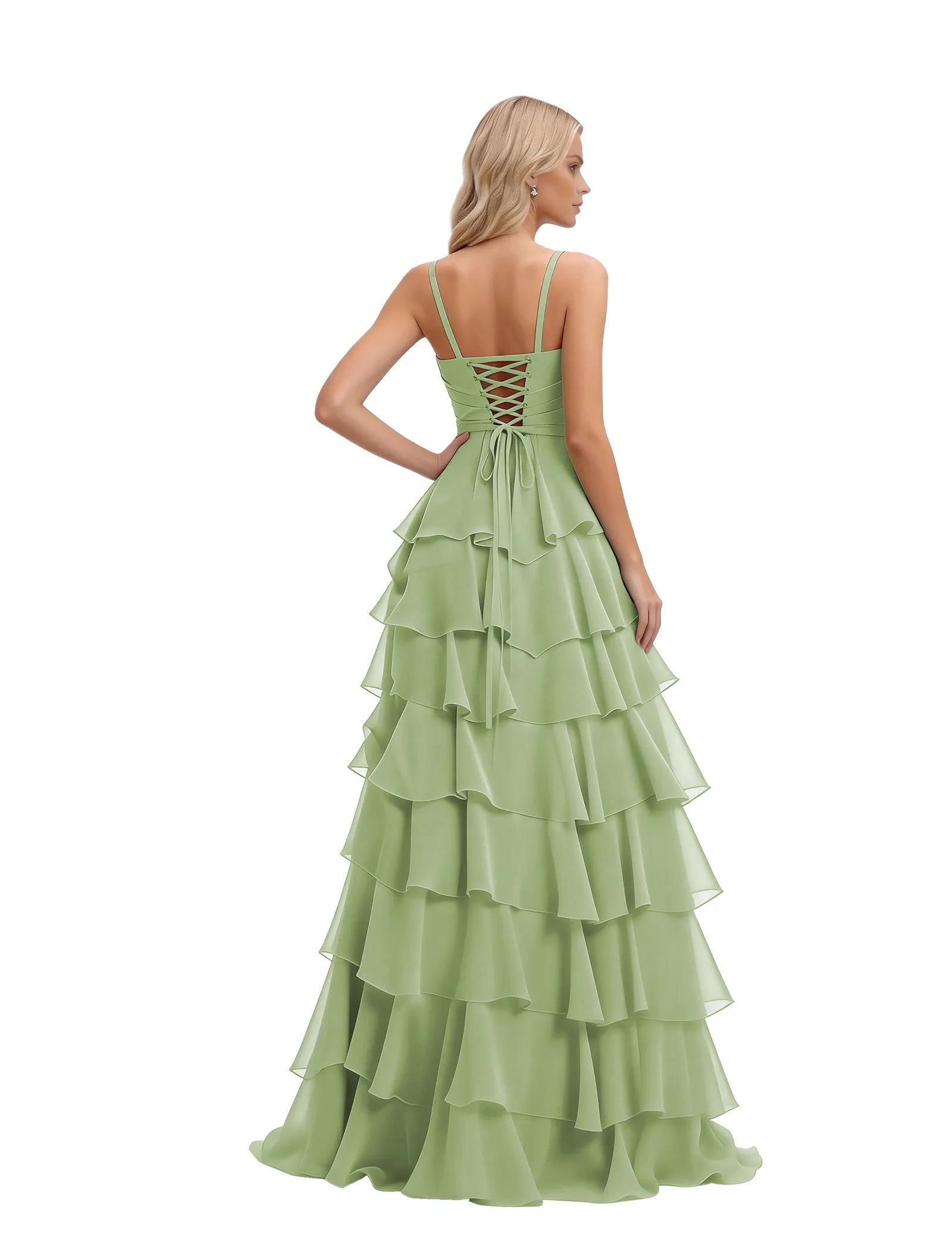 Spaghetti Strap Formal Ruffle Maxi Gown