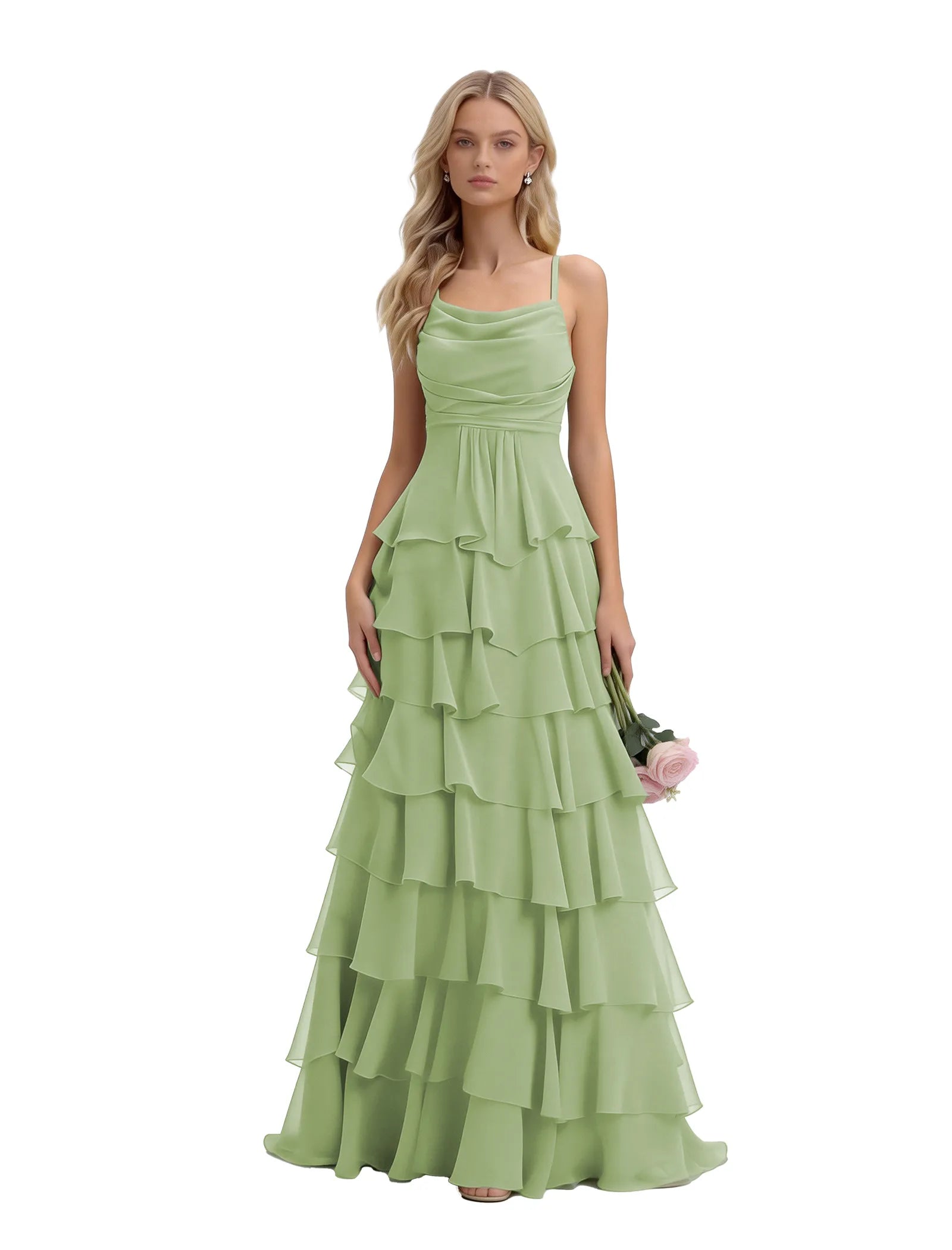 Spaghetti Strap Formal Ruffle Maxi Gown