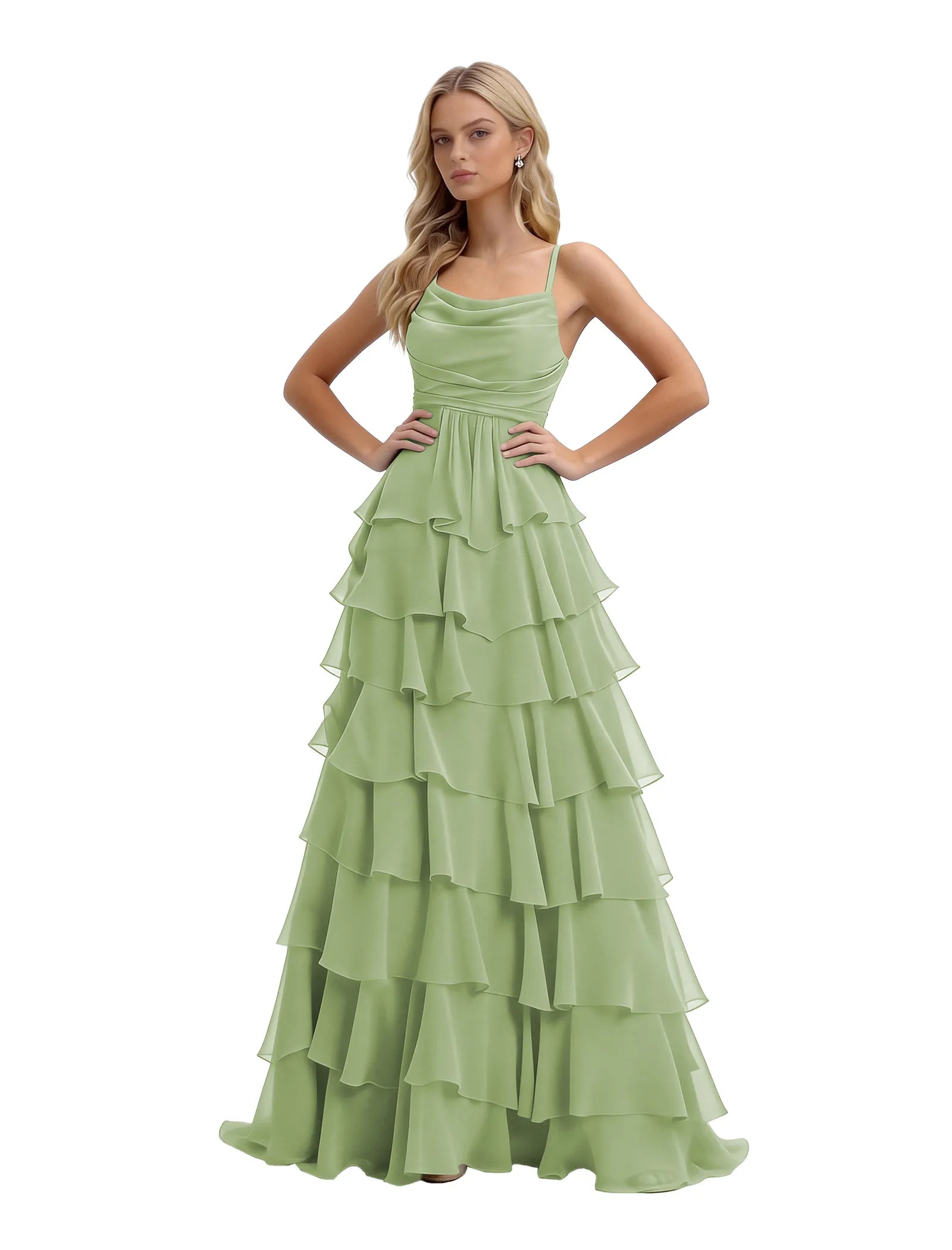 Spaghetti Strap Formal Ruffle Maxi Gown