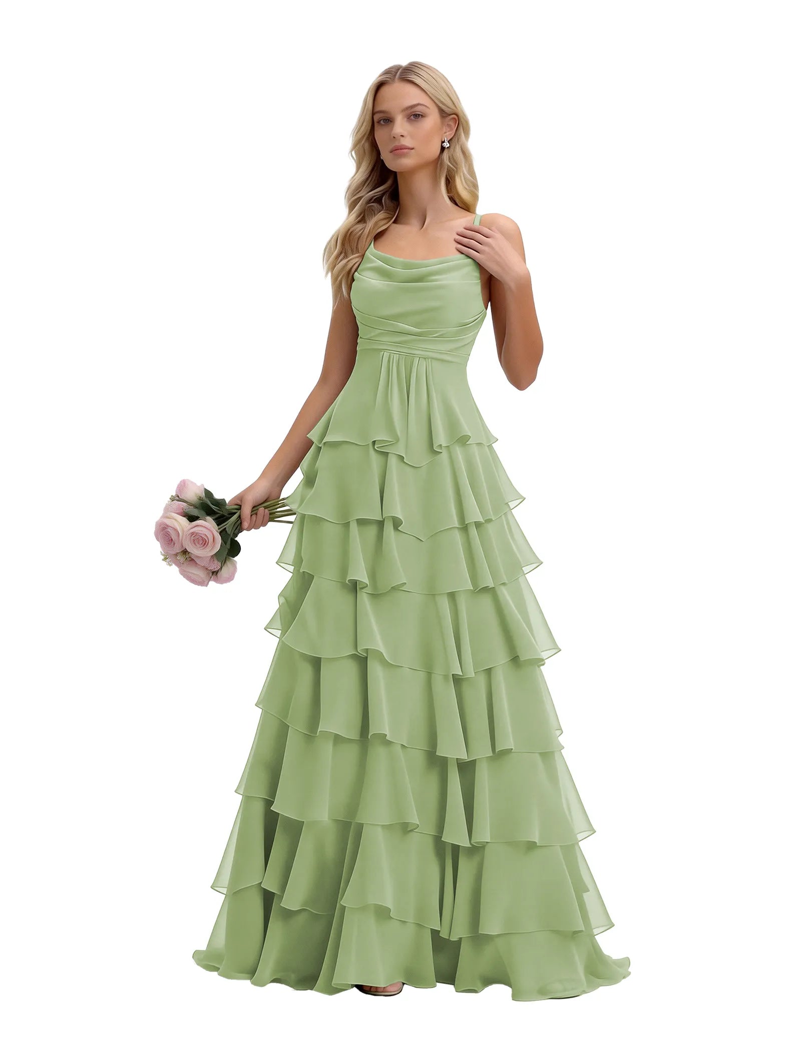 Spaghetti Strap Formal Ruffle Maxi Gown