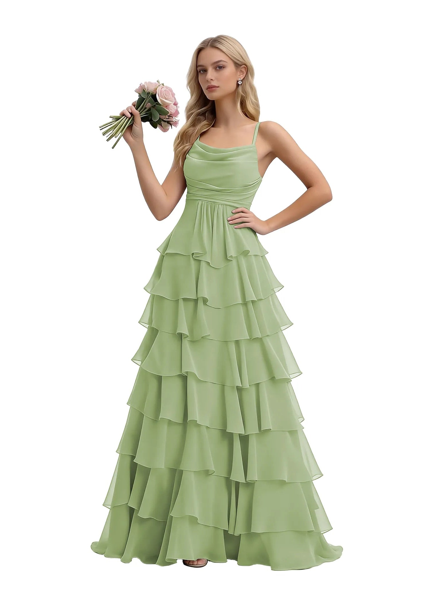 Spaghetti Strap Formal Ruffle Maxi Gown