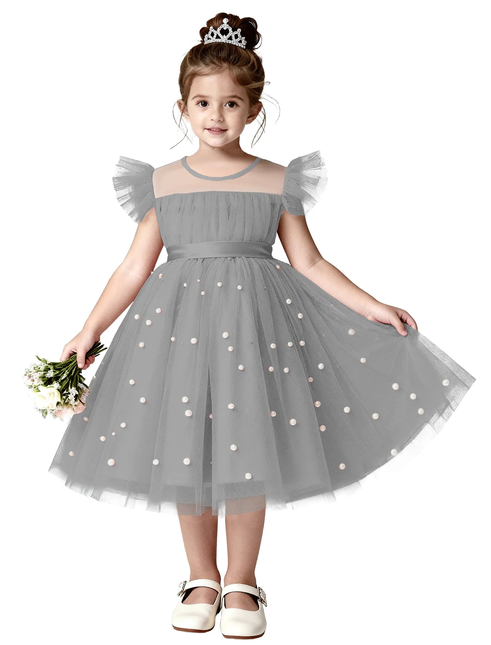 Pearl Tulle Princess Dress for Girls