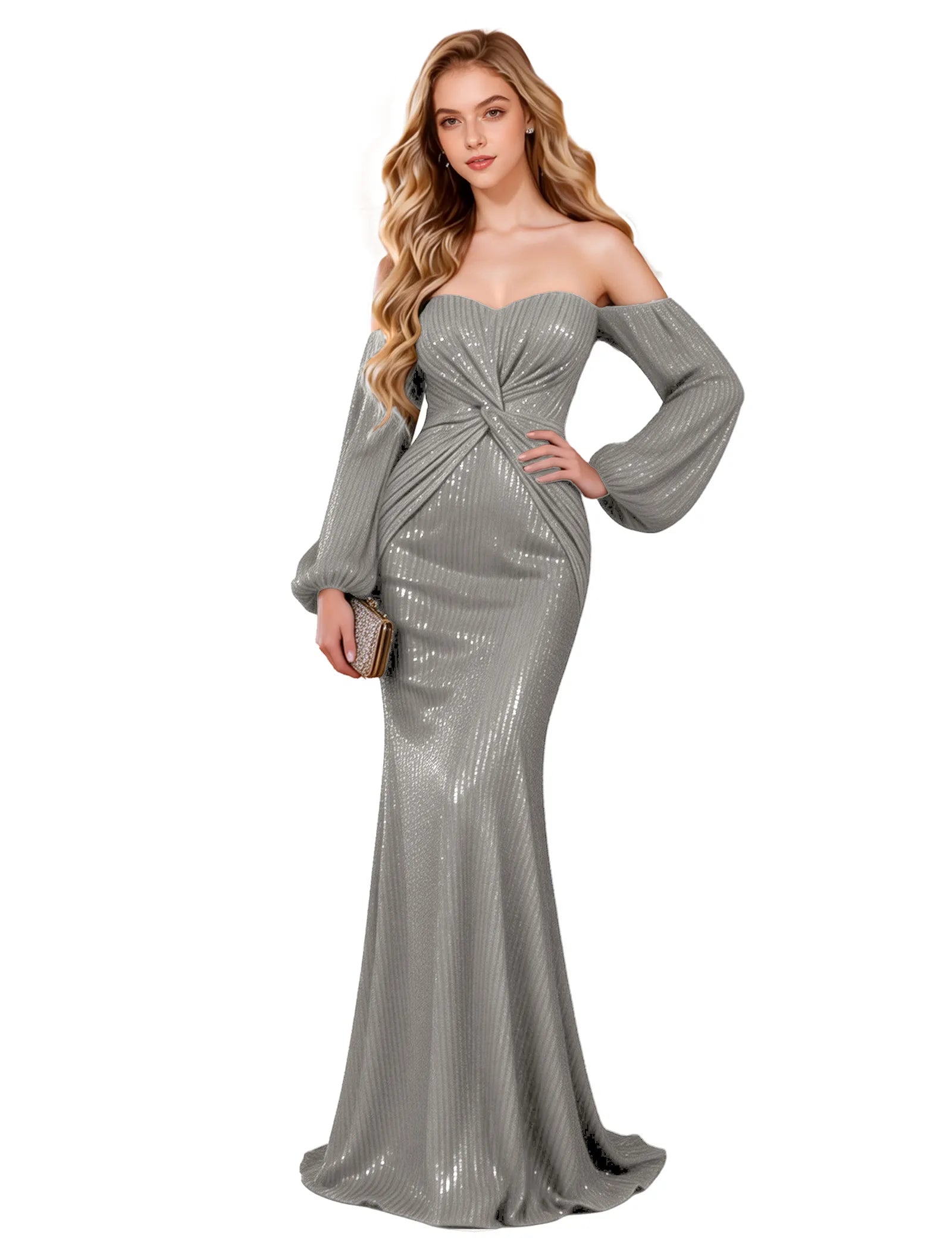 Glam Off Shoulder Sequin Gown
