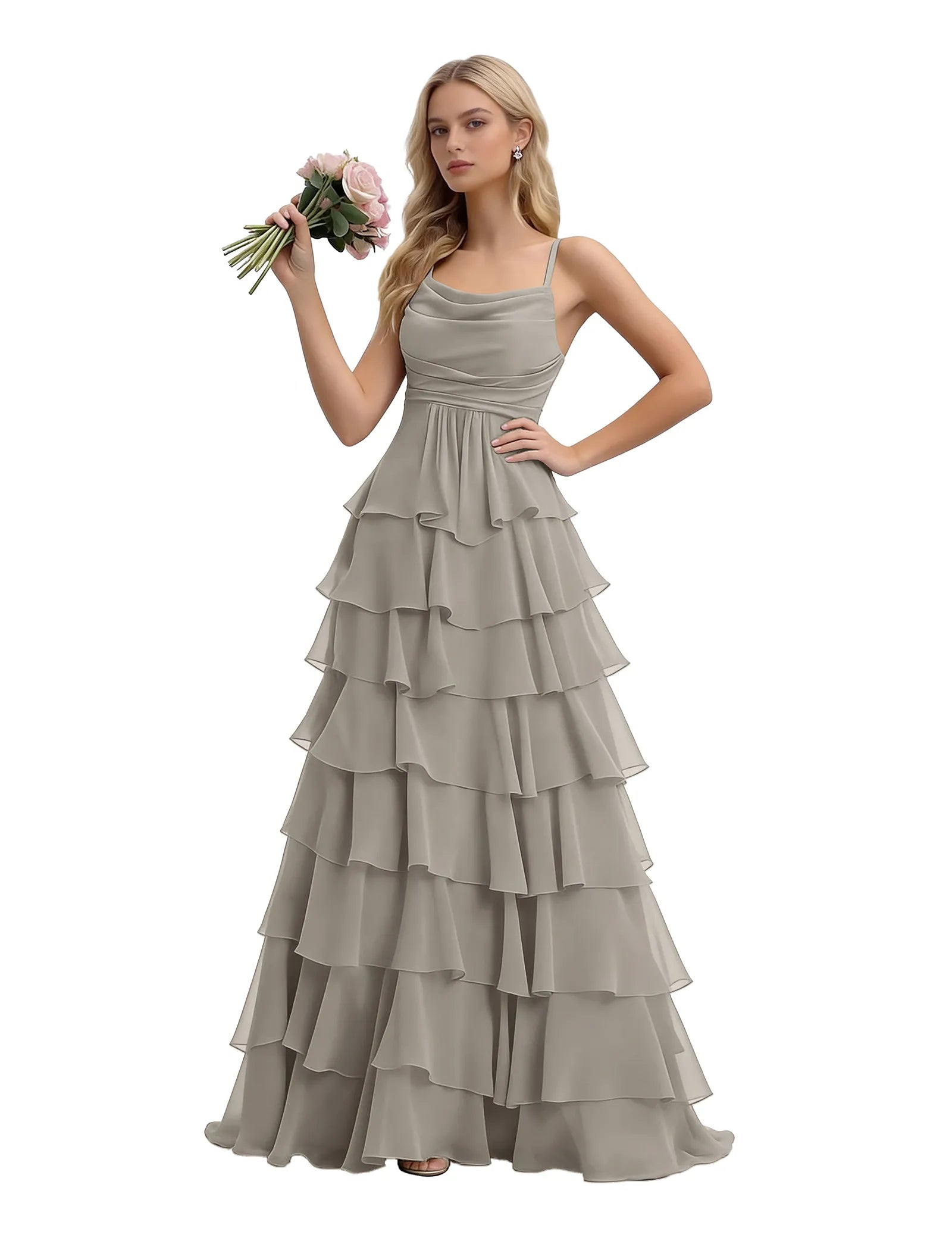 Spaghetti Strap Formal Ruffle Maxi Gown