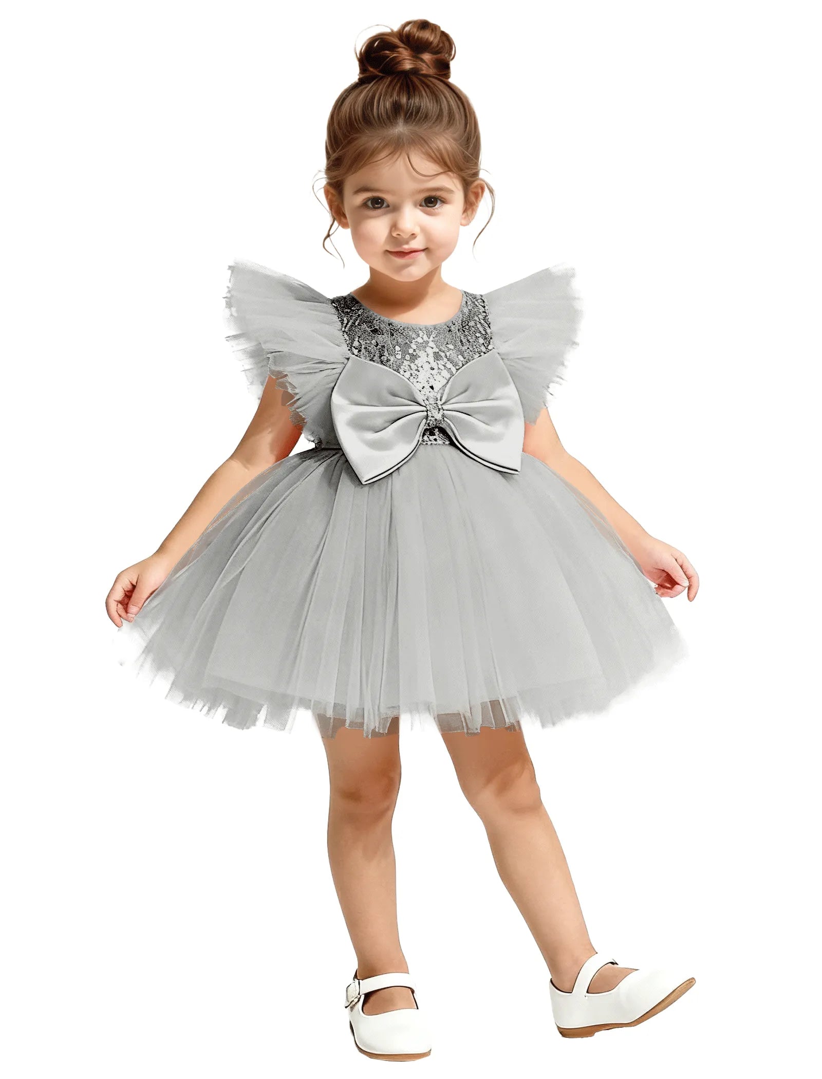 Sequin Tulle Flower Girl Dress with Back Bow