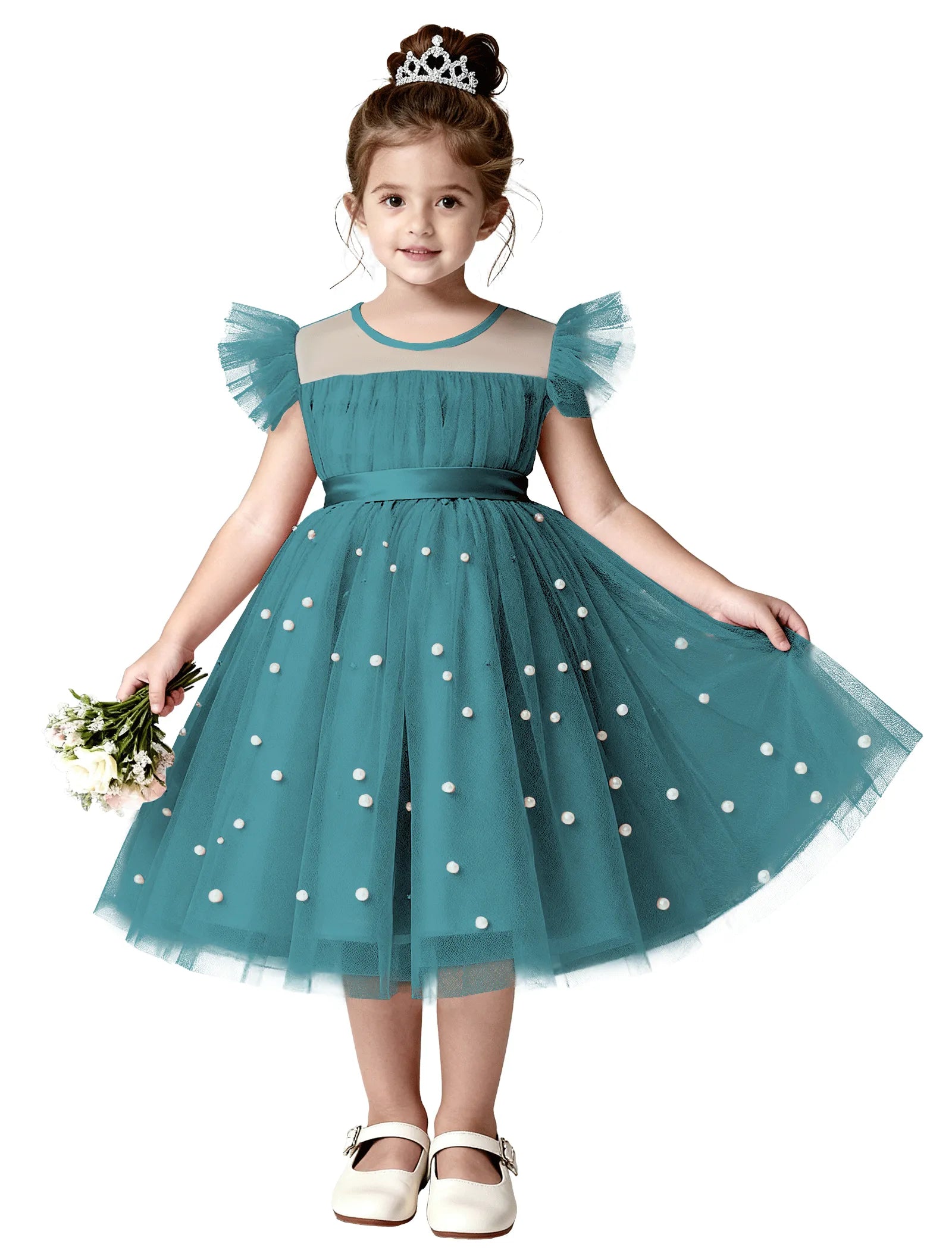 Pearl Tulle Princess Dress for Girls