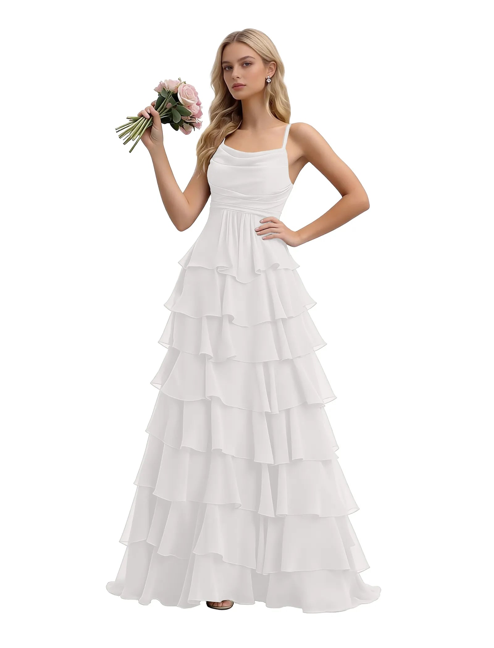 Spaghetti Strap Formal Ruffle Maxi Gown